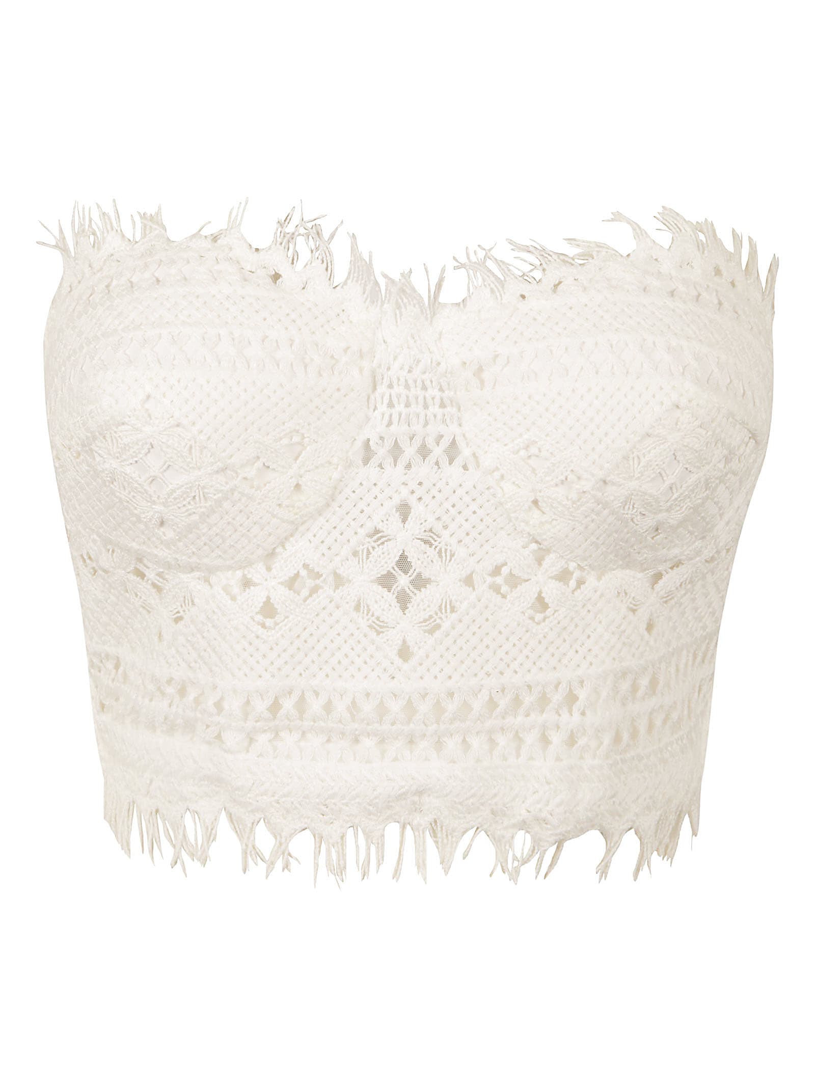 Fringe Trim Perforated Woven Top