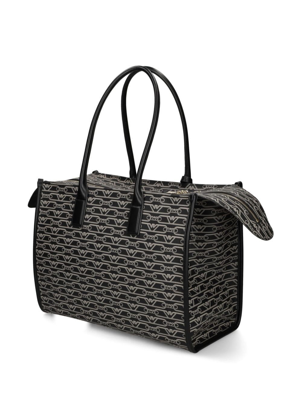 Emporio Armani Jacquard-logo-motif Tote Bag In Black Ecru