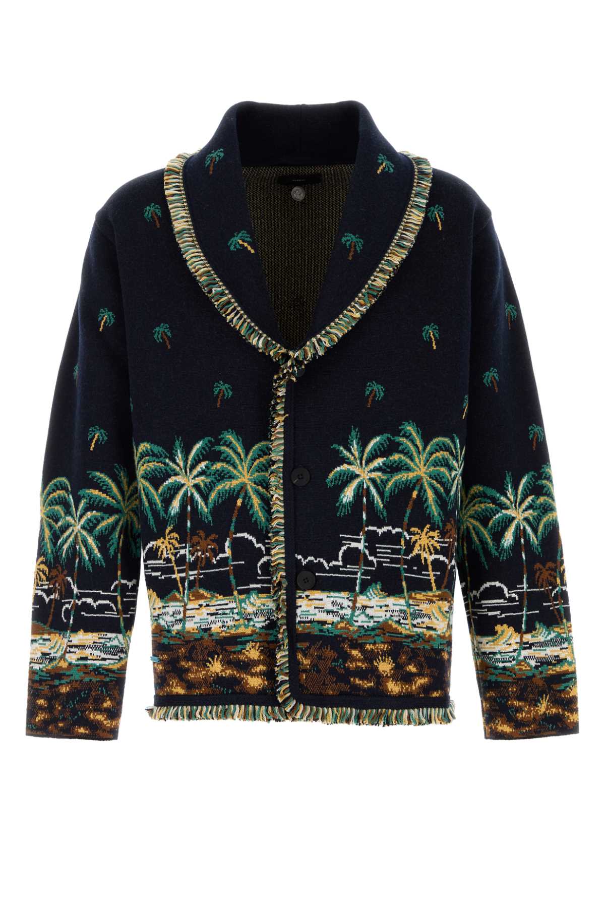 Shop Alanui Embroidered Wool The Tale Of A Hawaiian Cardigan In Midnightb