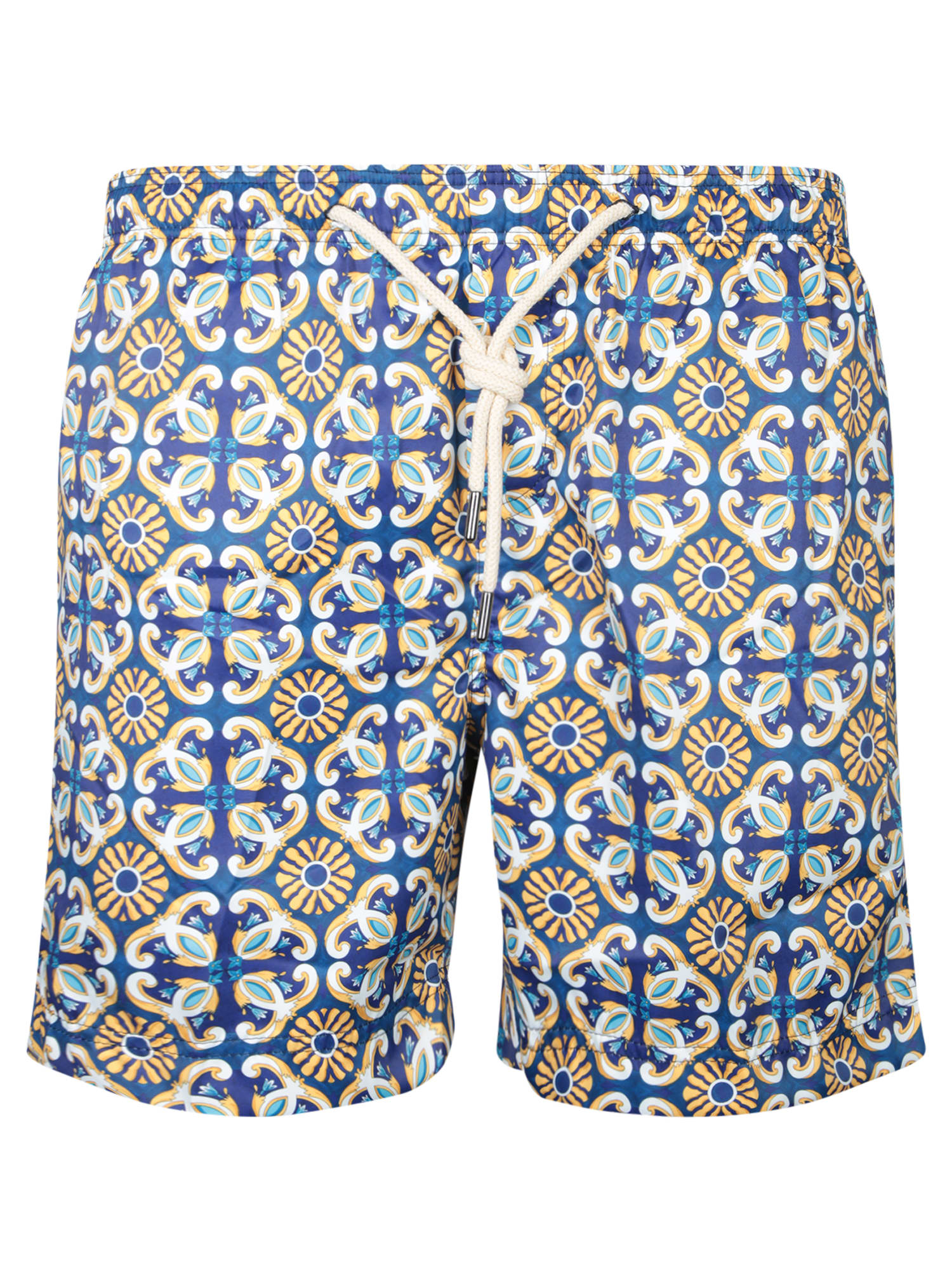 Blue/yellow Patterned Boxer Swim Shorts