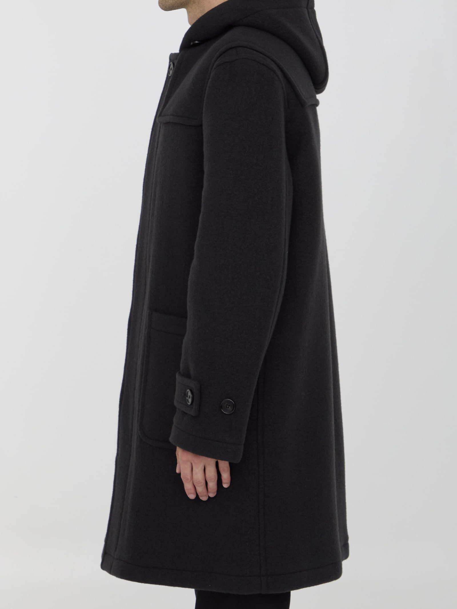 Shop Burberry Wool Duffle Coat In Black