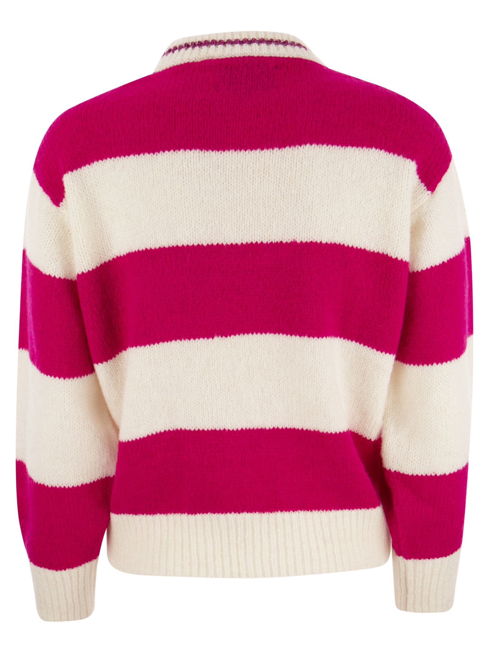Shop Mc2 Saint Barth Brushed Crew-neck Jumper With Lettering In White/fuchsia