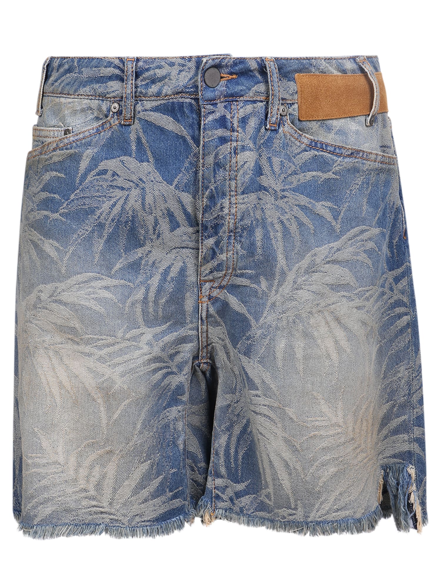Palm Angels Leaf-print Distressed Denim Shorts