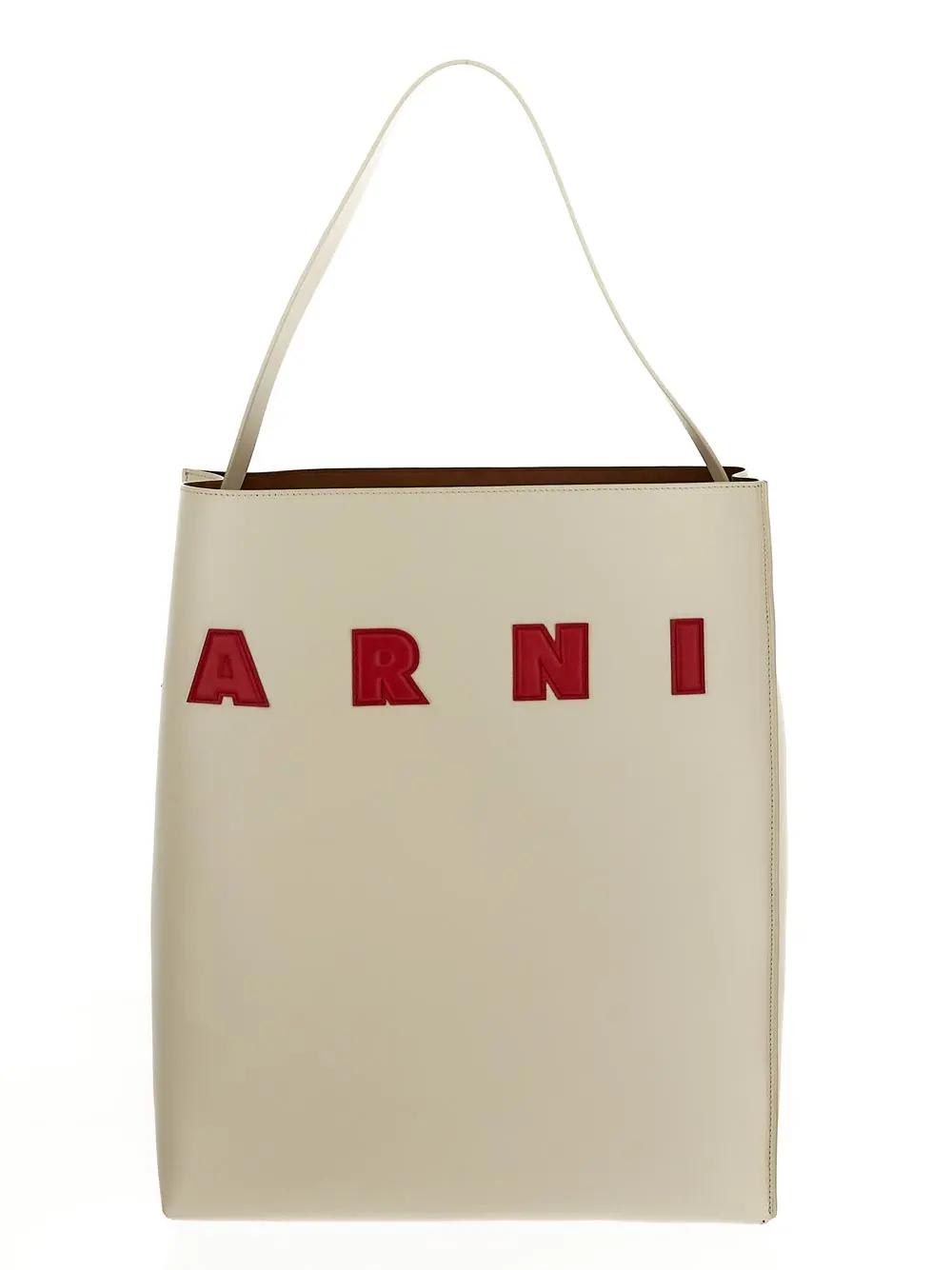 Shop Marni Museo Hobo Bag In Panna/rosso