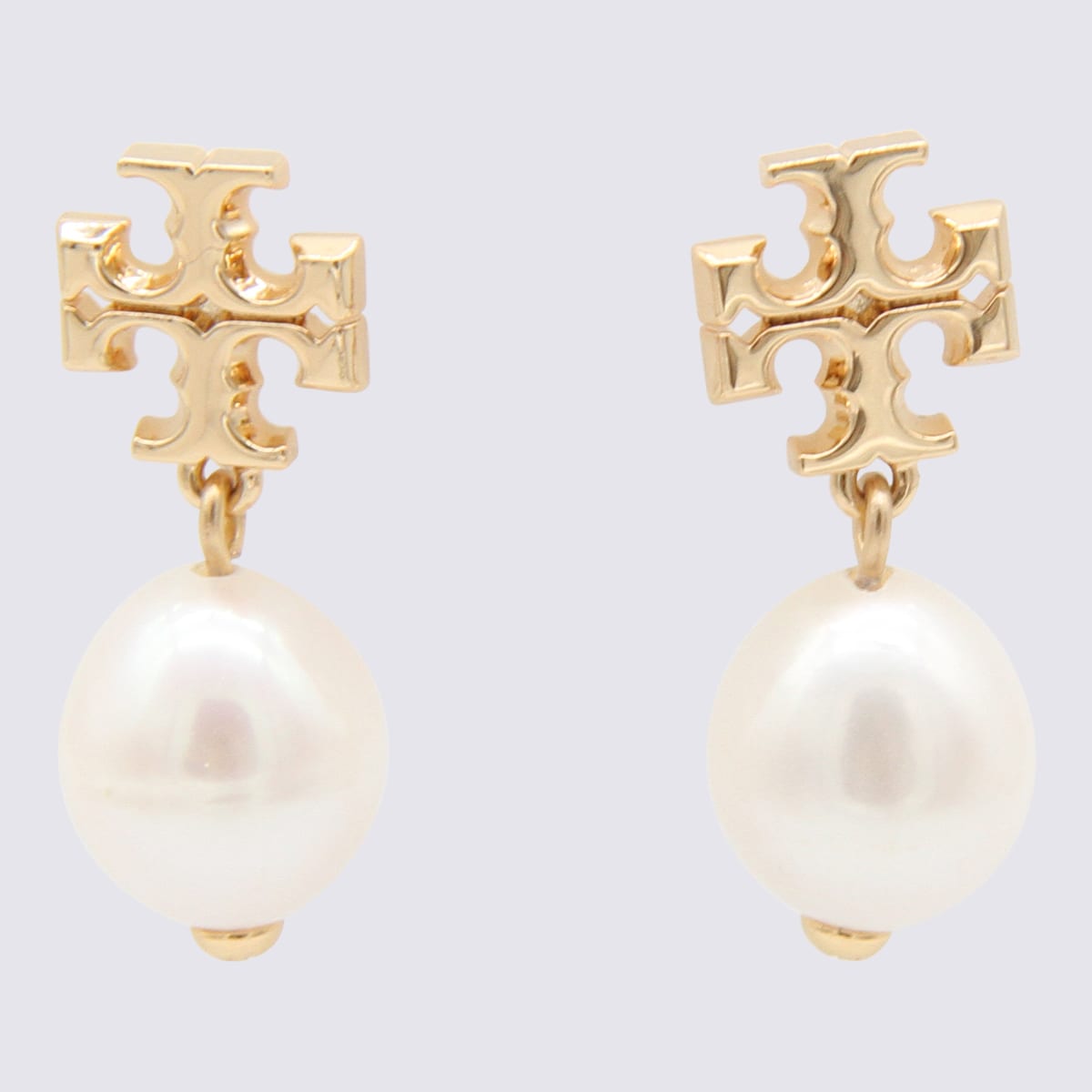 TORY BURCH GOLD-TONE AND WHITE BRASS EARRINGS