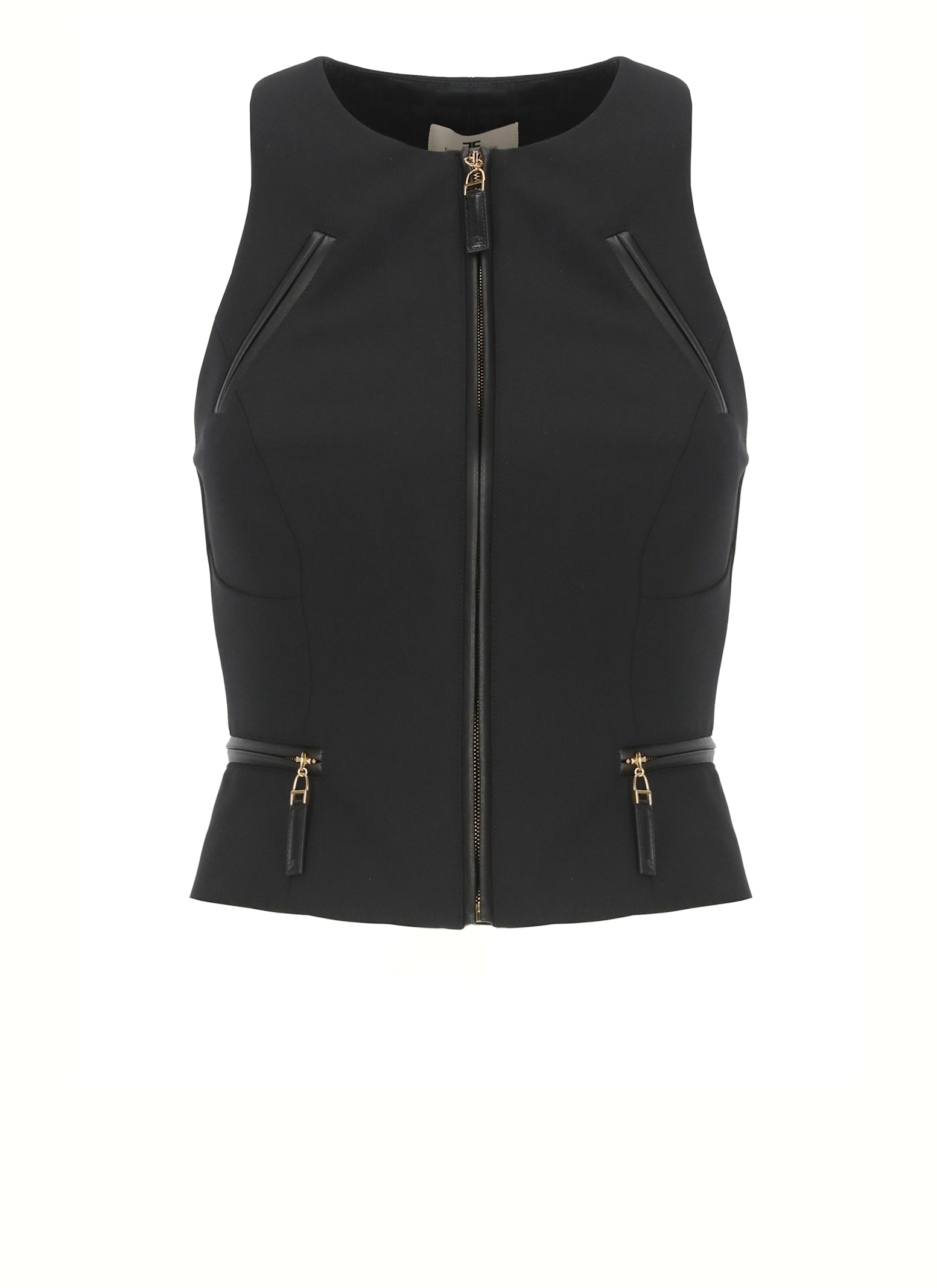 Elisabetta Franchi Double Crepe Top With Black Zip Details In Multi