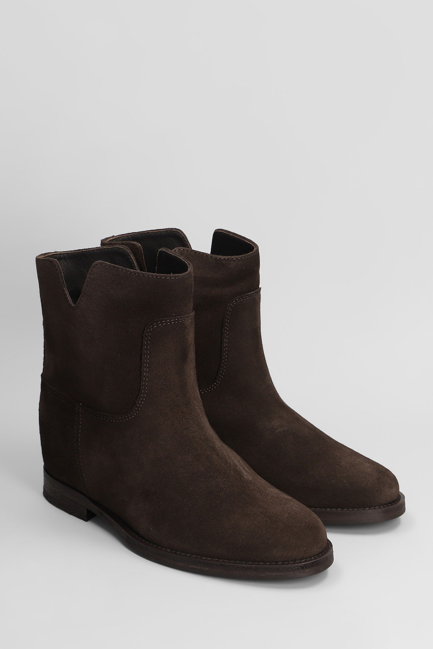 Via Roma 15 Ankle Boots Inside Wedge In Dark Brown Suede In Brown