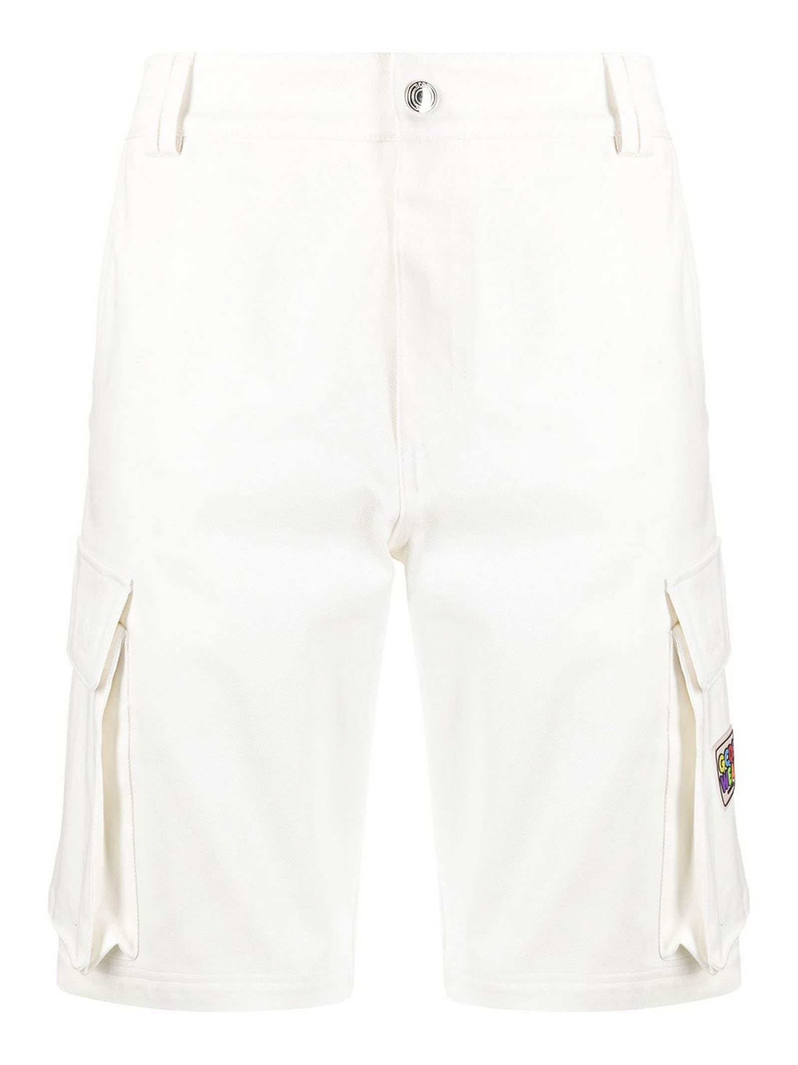 GCDS White Cotton Cargo Pocket Shorts