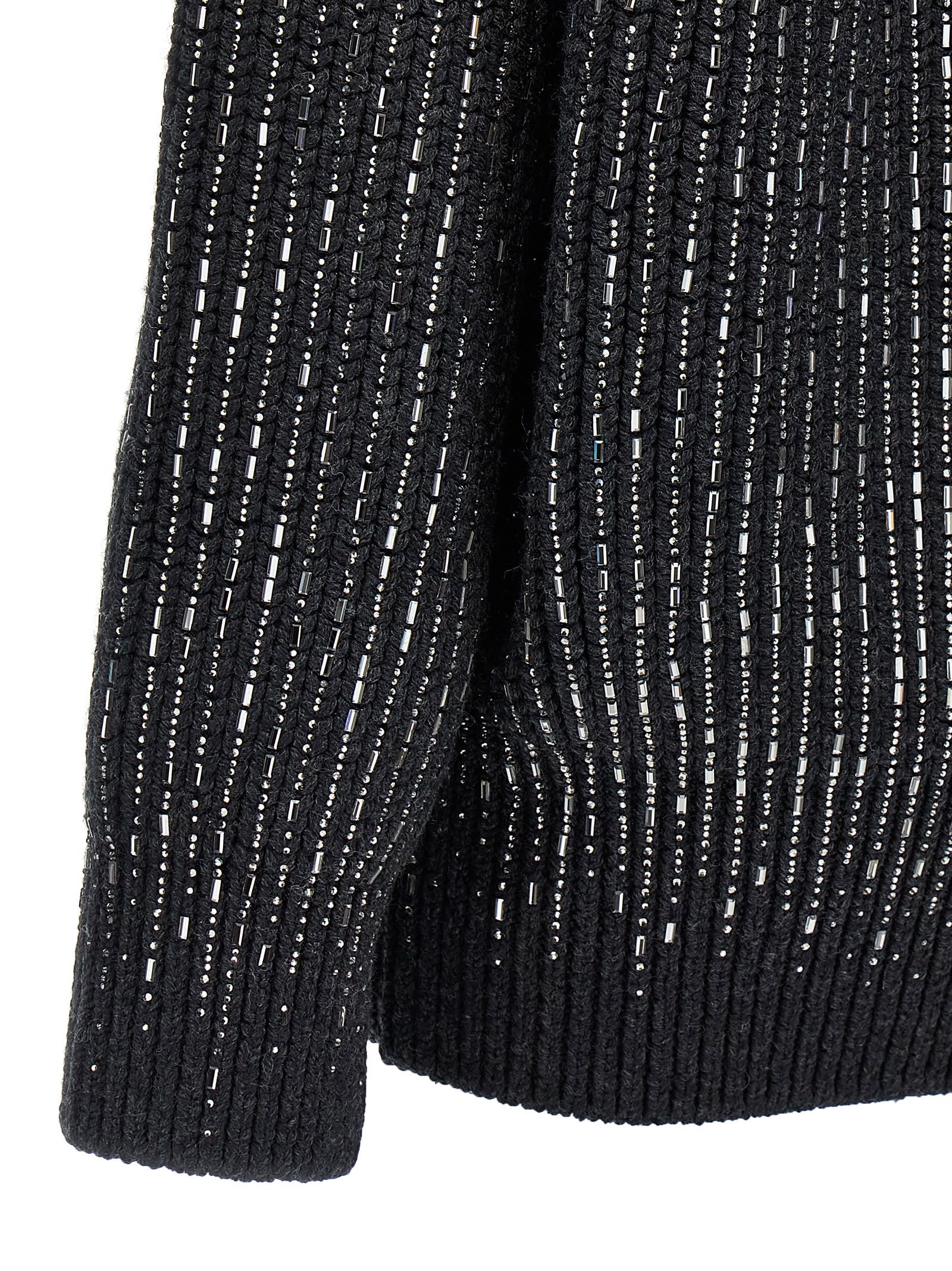 Ermanno Scervino Rhinestone-embellished Merino Wool Knit Cardigan In Gray