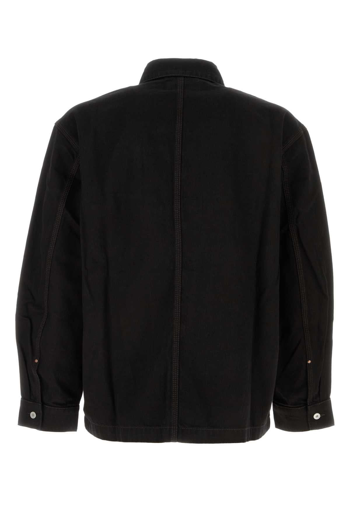 Lemaire Relaxed Fit Denim Shirt Featuring Front Pockets And Long Sleeves In Black