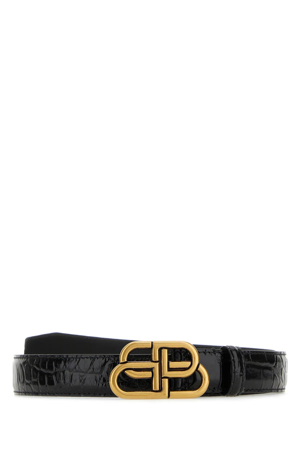 Balenciaga Black Leather Bb Belt