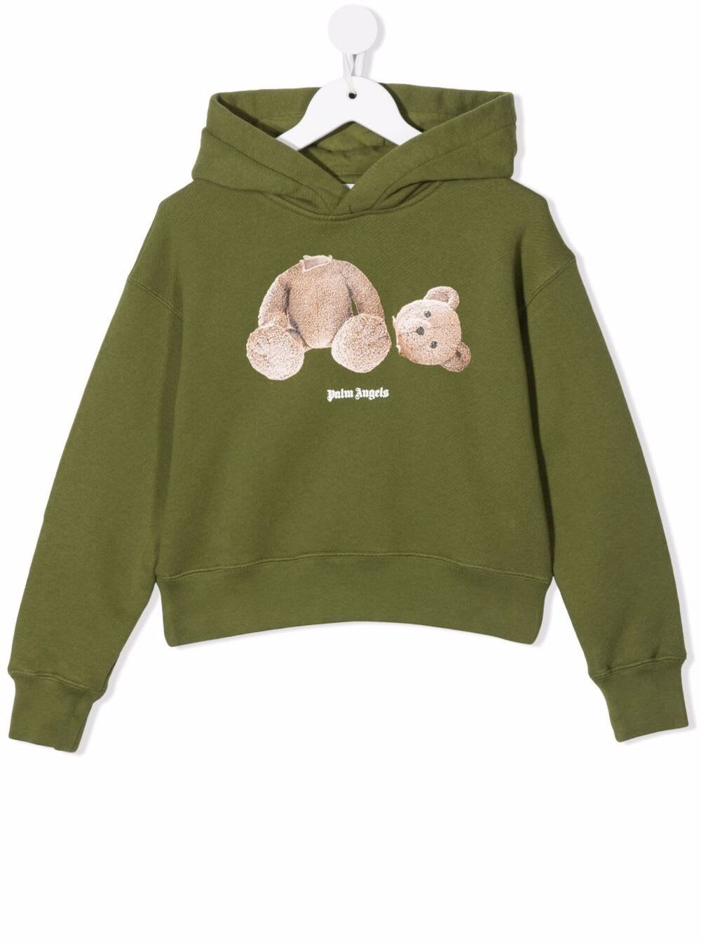 Palm Angels Kids Boys Green Cotton Hoodie With Logo Print