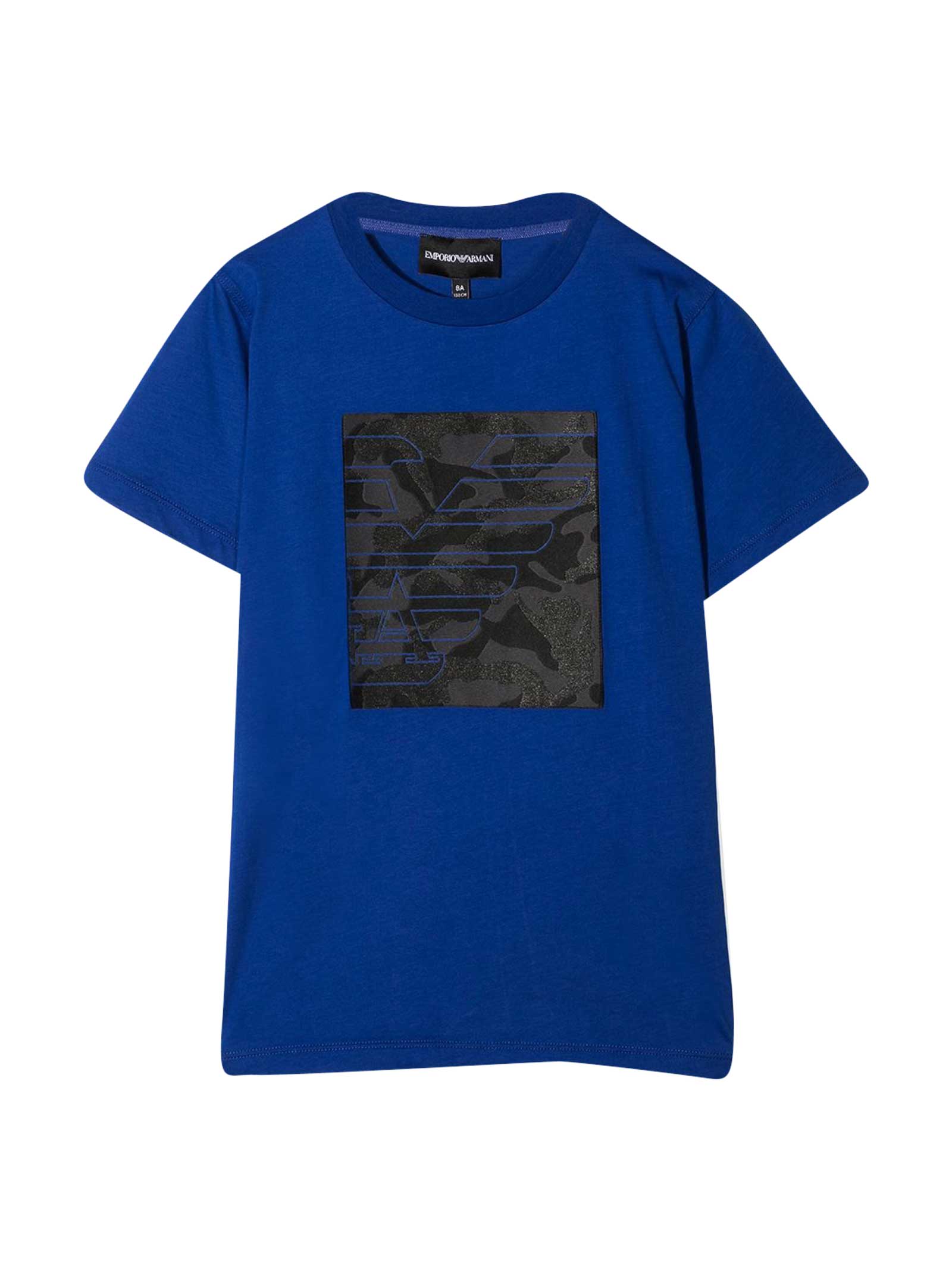 Emporio Armani Kids' Camouflage Print T-shirt In Blu