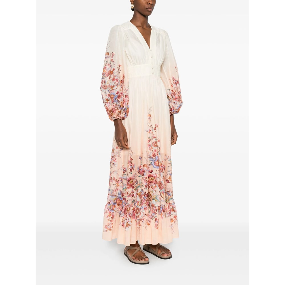 Zimmermann Womens Awaken Plunge Cotton-poplin Maxi Dress Ivory Floral In Metallic