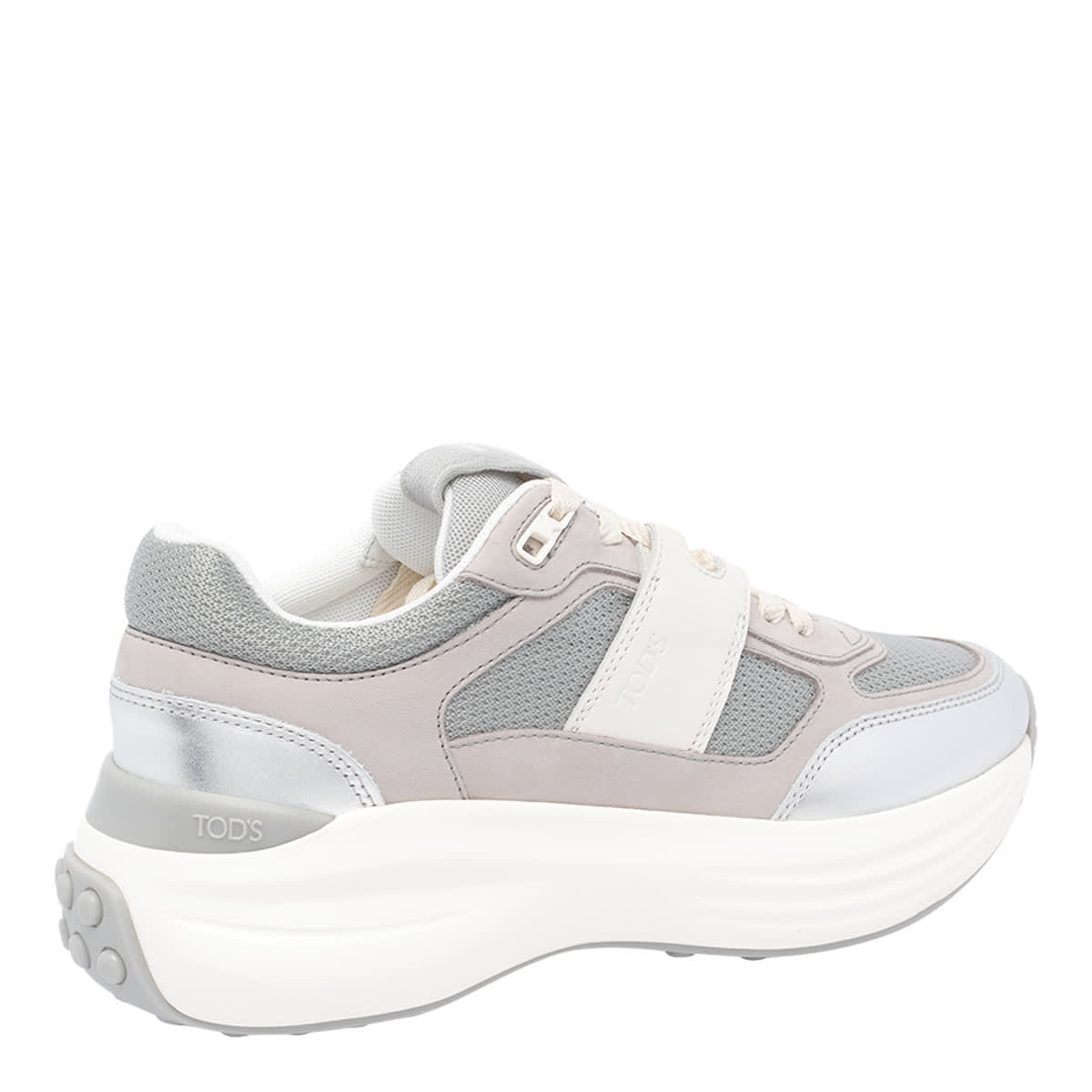 Tod's Sneakers In Fabric And Metallic Leather In Gray