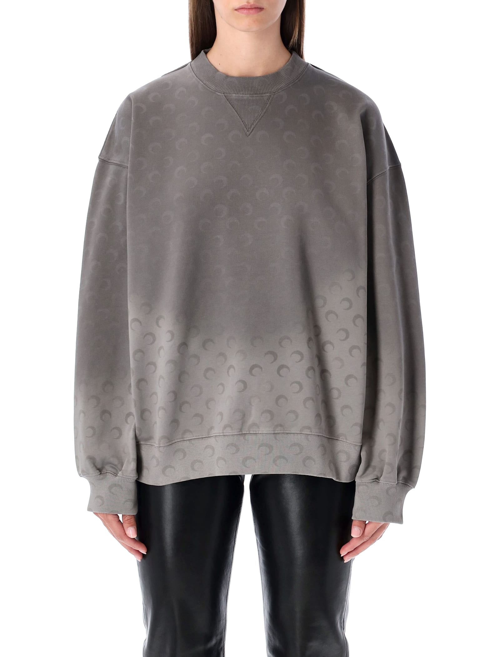 Marine Serre Faded Moon Fleece Relaxed Sweatshirt With All-over Print In Brown