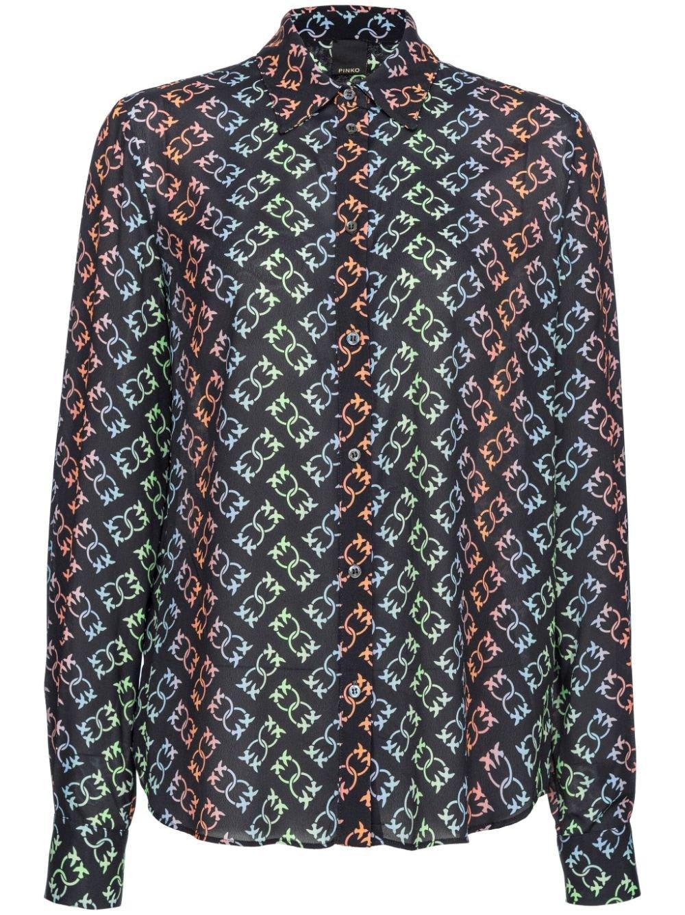 Shop Pinko Love-birds Monogram Logo Printed Shirt In Multicolour