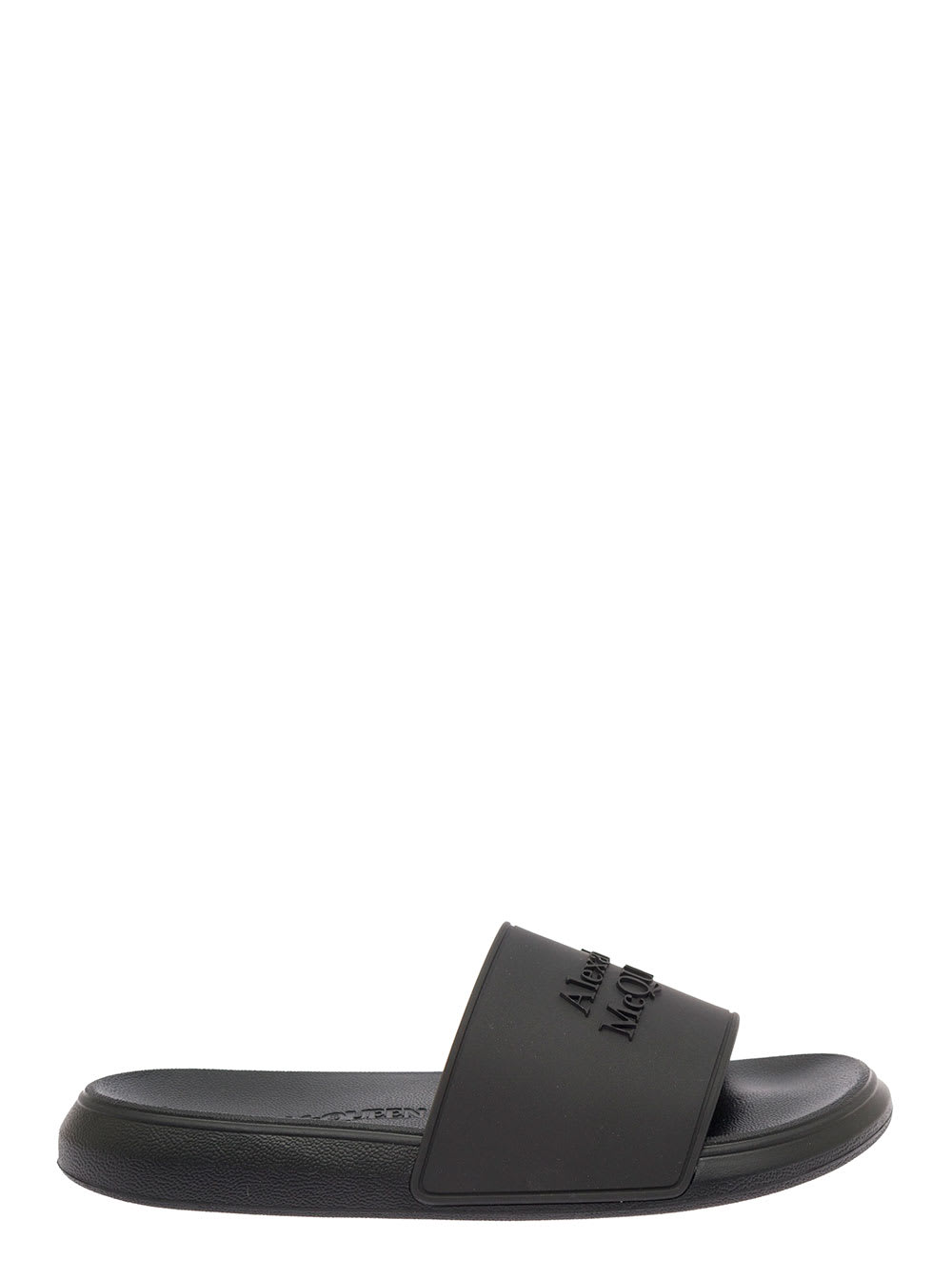 Alexander Mcqueen Woman Black Rubber Slide Sandals With Logo