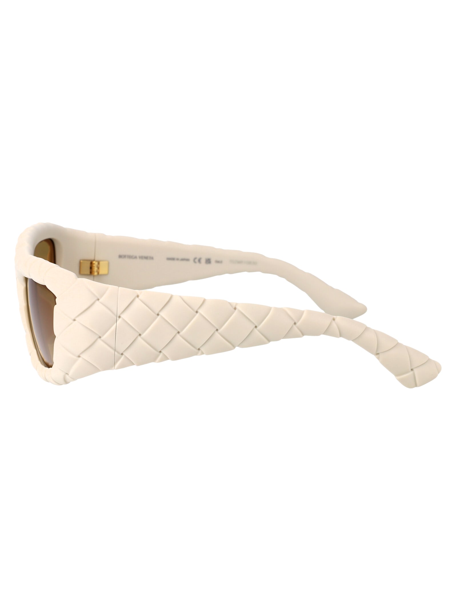 Bottega Veneta White White Brown Acetate Sunglasses In Neutral