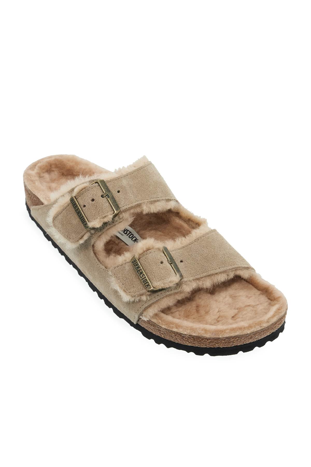 Birkenstock Narrow Fit Arizona Shearling Slides In Beige