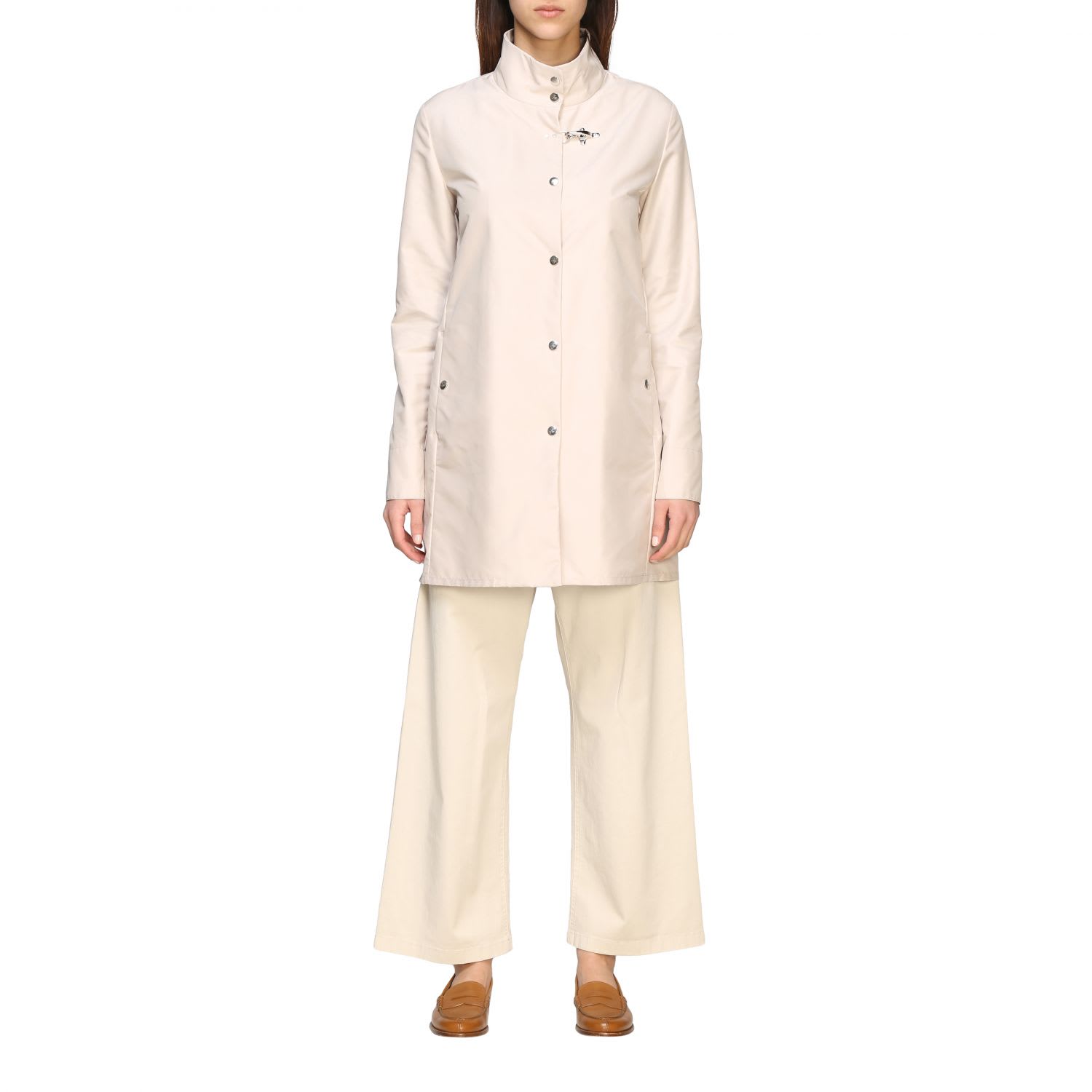 Fay Virginia Caban Coat In Nylon With Frog In Beige