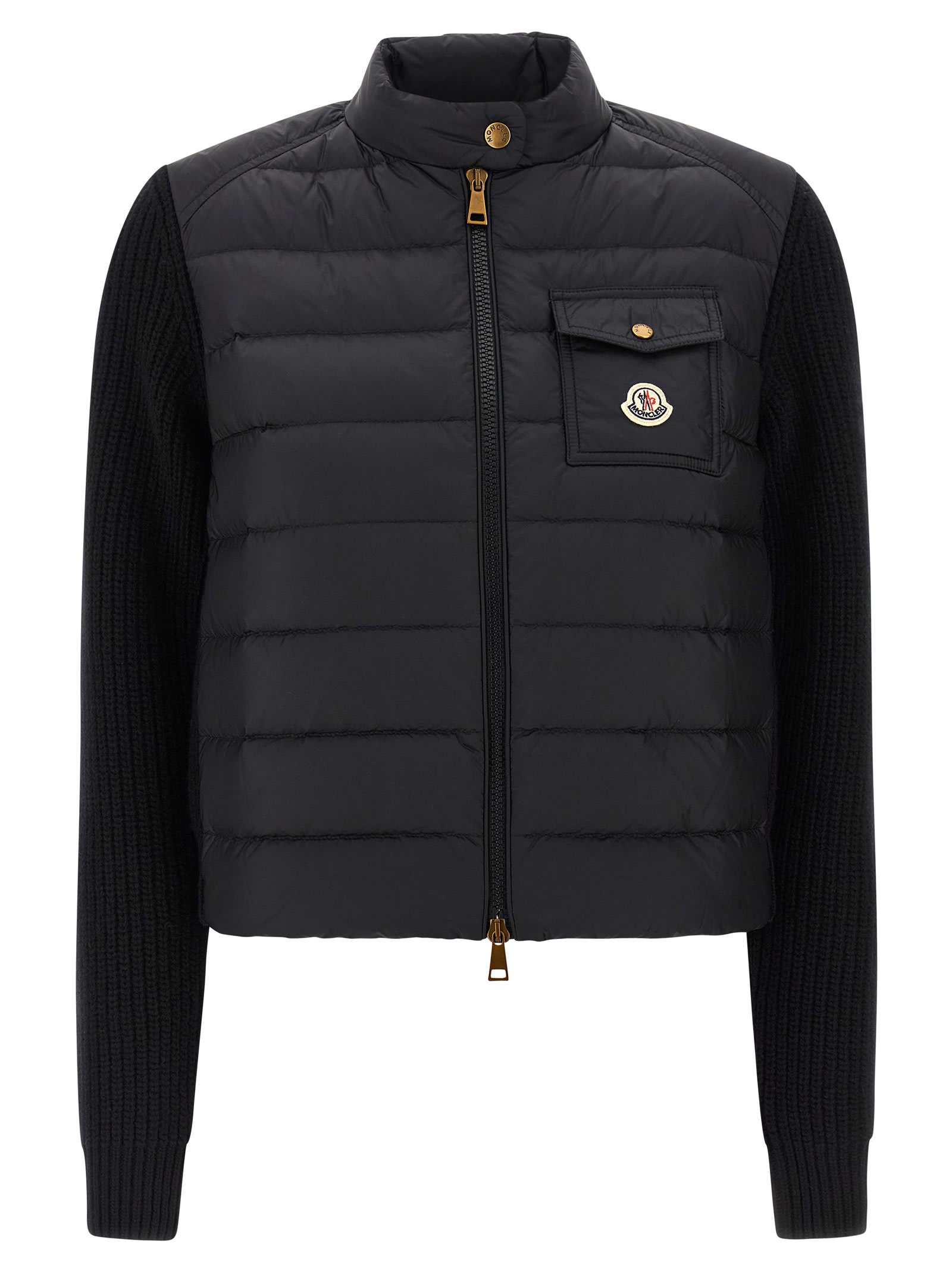 Moncler Padded Cardigan Puffer Jackets Black In Blue