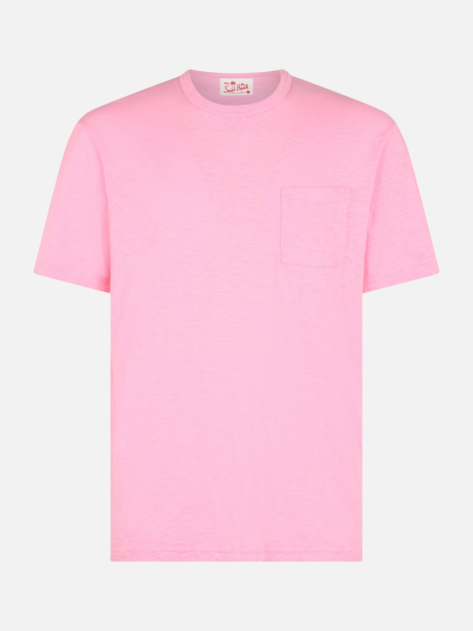 Shop Mc2 Saint Barth Man Pink Flamed Cotton T-shirt President With Embroidery