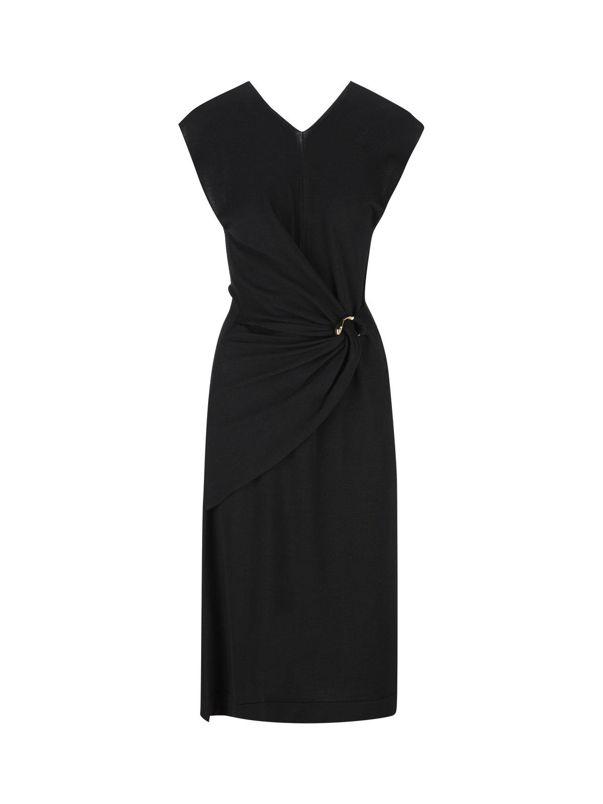 Shop Jil Sander V-neck Gathered Midi Dress In Black