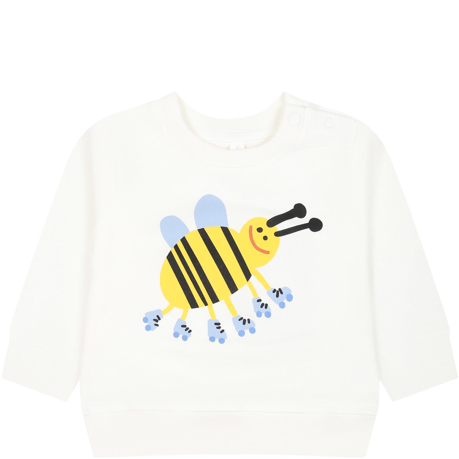 Shop Stella Mccartney White Sweatshirt For Baby Girl With Bee In Ivory