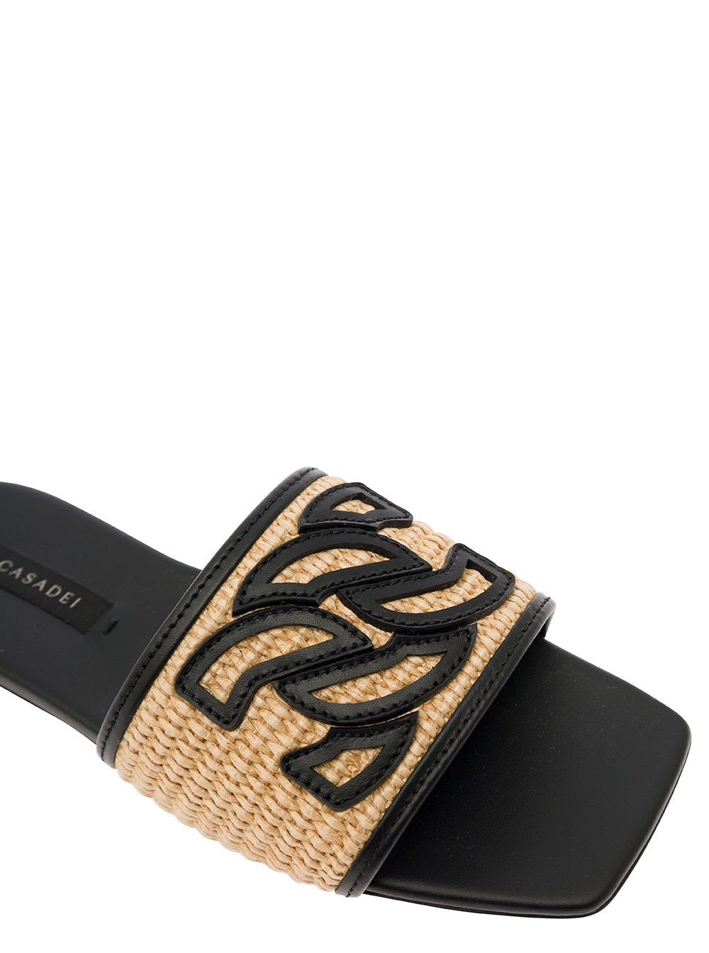 Shop Casadei Portofino Black Slip-on Sandals With C-chain Logo In Leather Woman In Beige