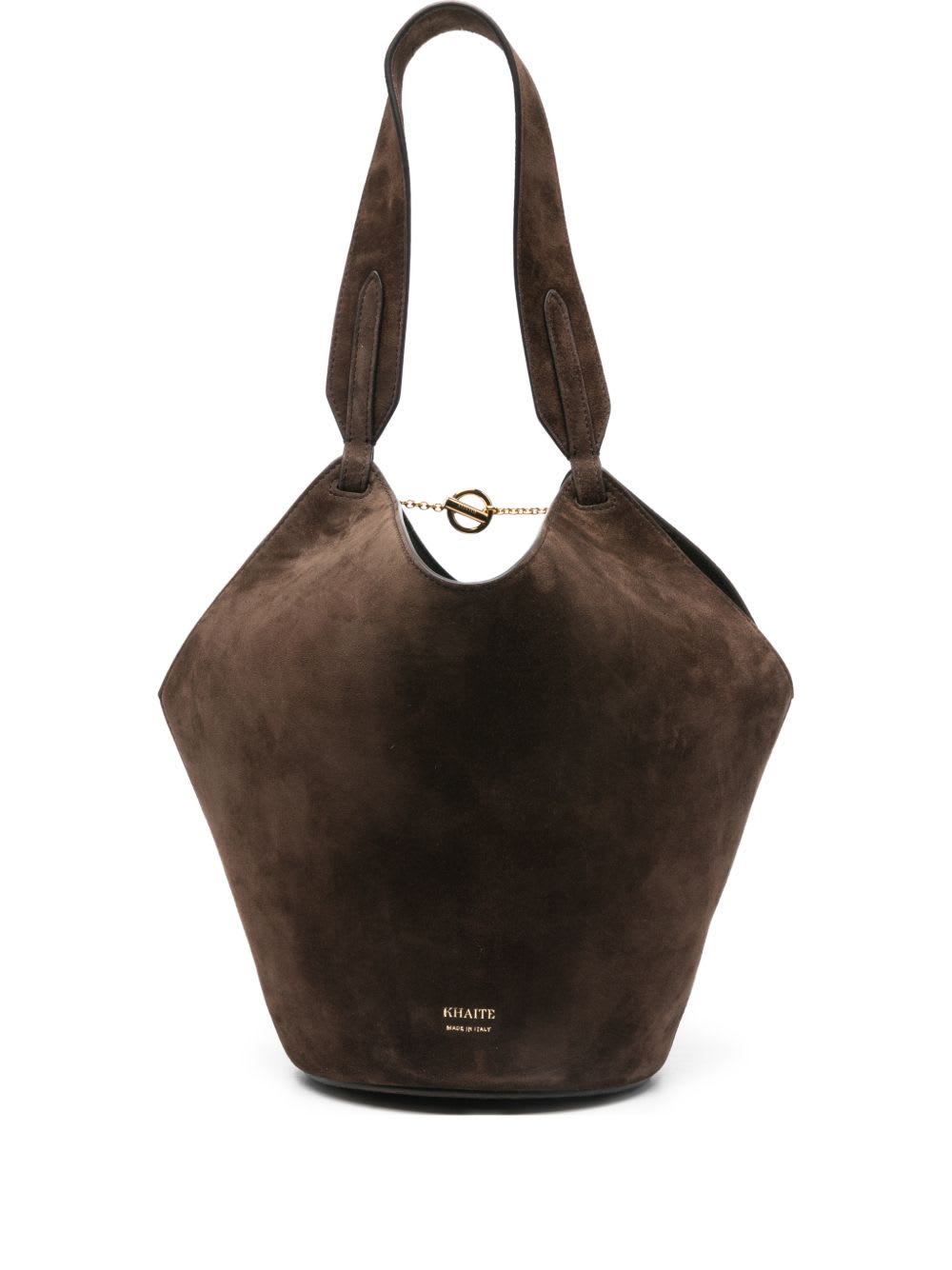 Khaite Lotus Mini Leather Bucket Bag In Brown