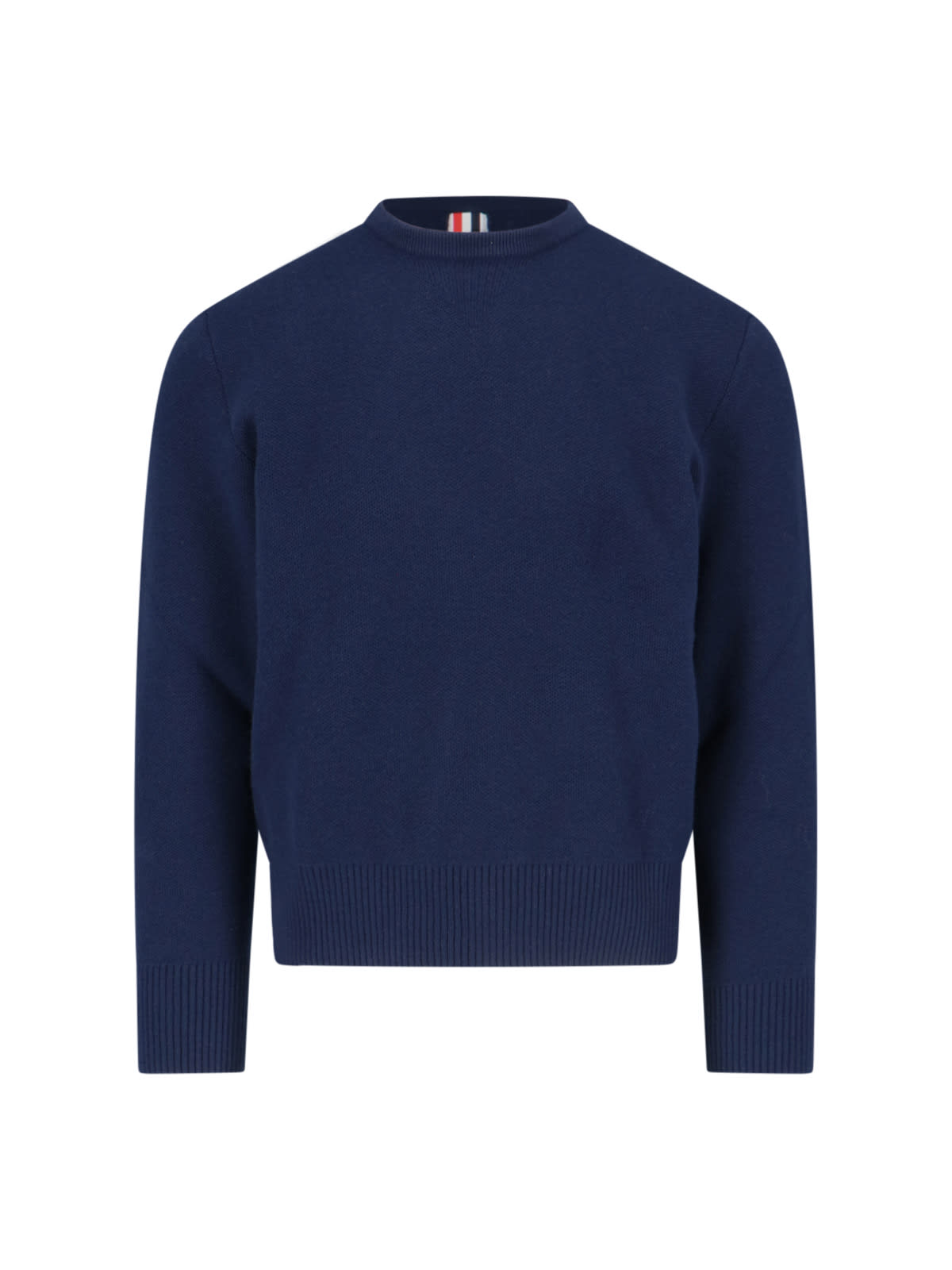 Shop Thom Browne Crewneck Sweater With Tricolor Band In Blue