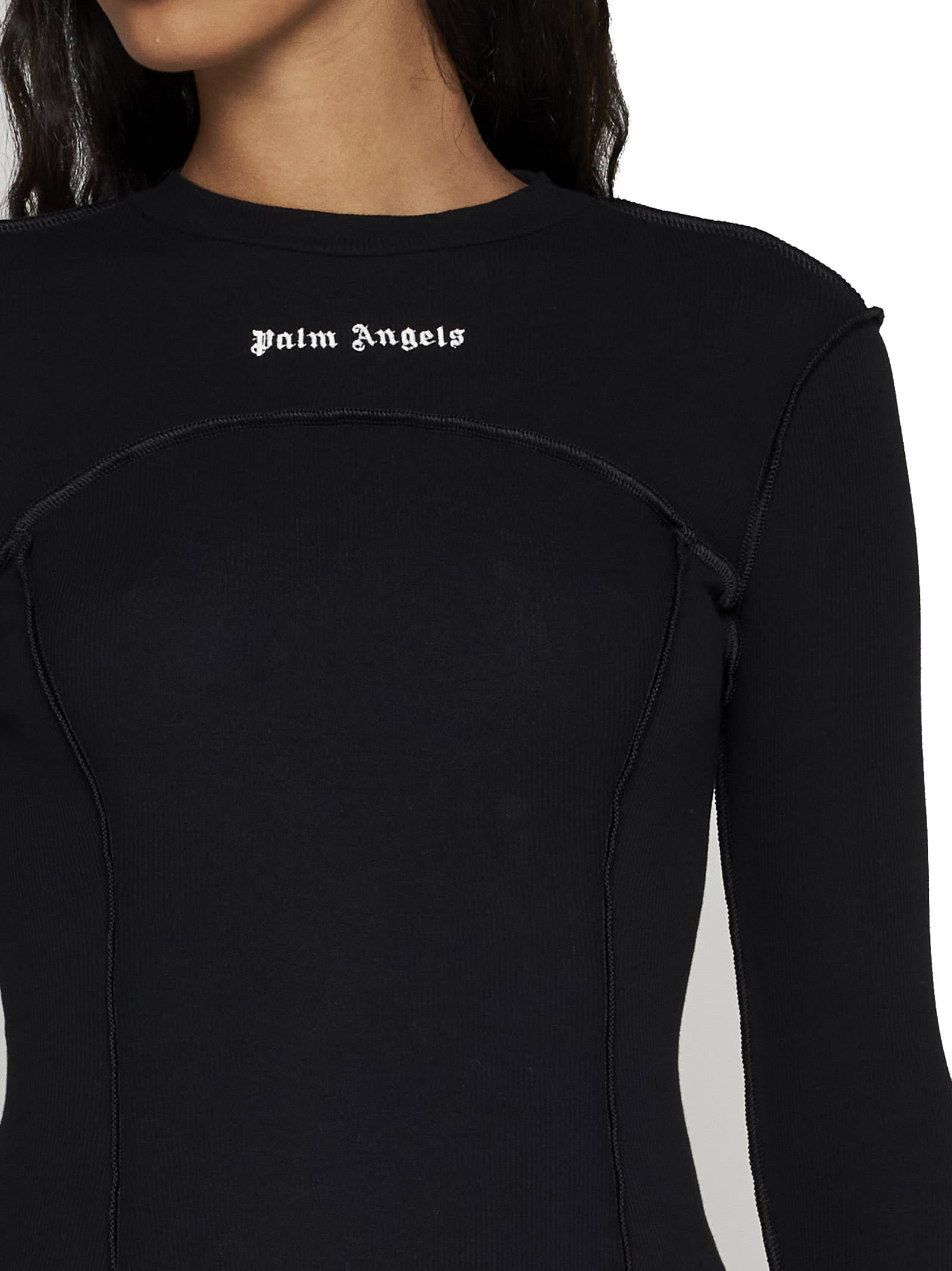 Shop Palm Angels Double Layer Mini Dress In Black Off