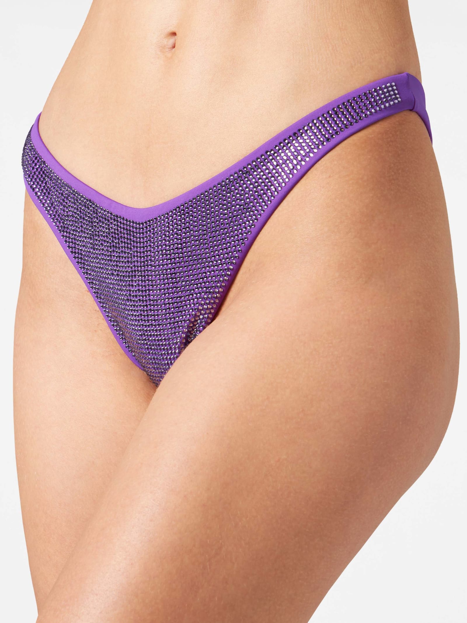 Mc2 Saint Barth Woman Swim Briefs With Purple Rhinestones In Pink
