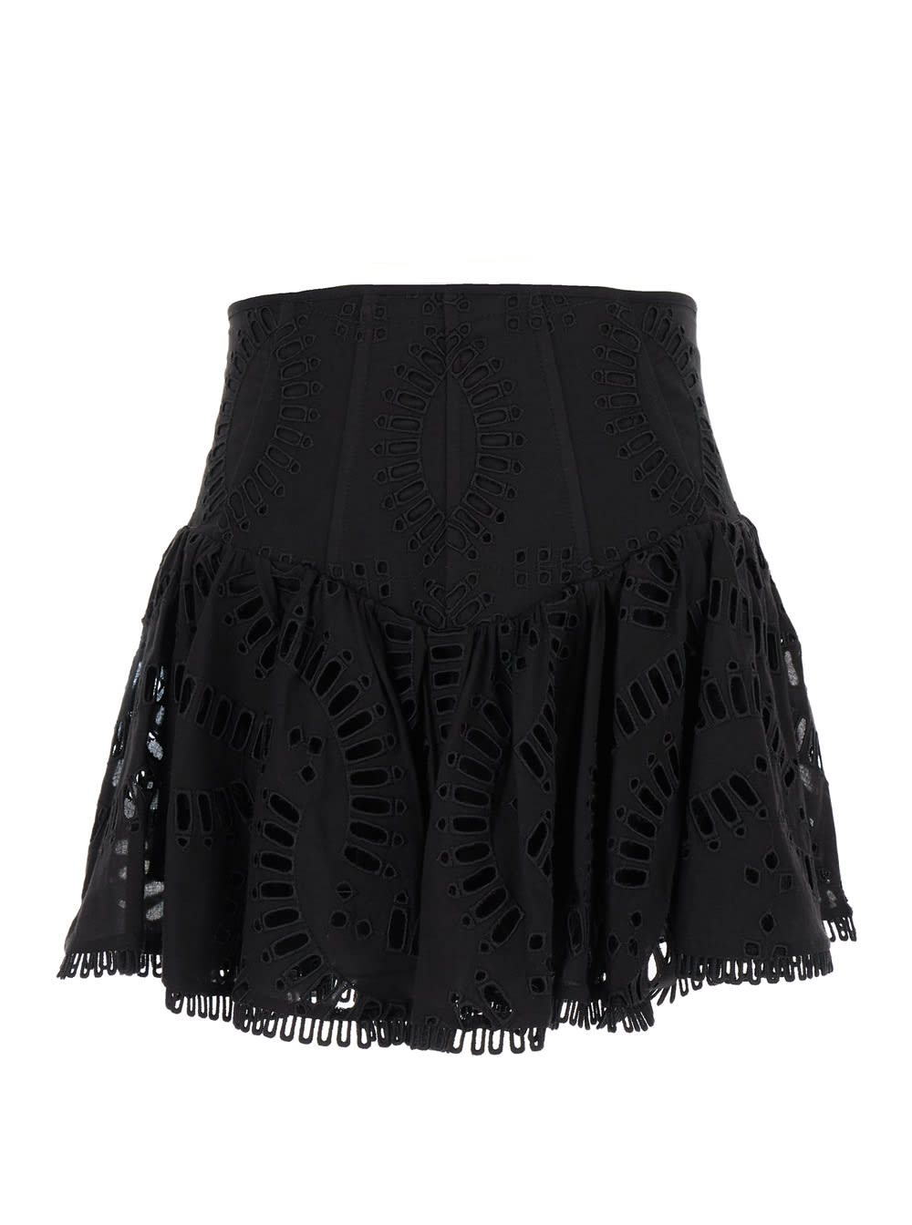 Shop Charo Ruiz Black High Waisted Favik Miniskirt With Embroidery In Cotton Blend Woman