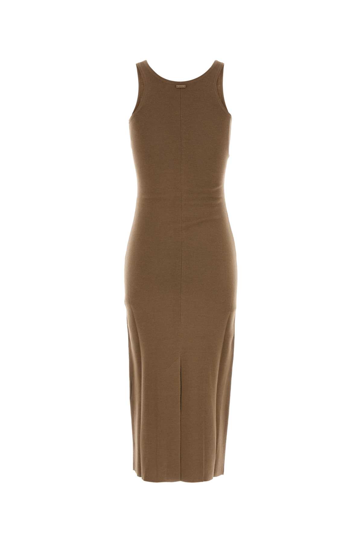 Max Mara Midi Dress With Round Neckline And Back Slit In Brown