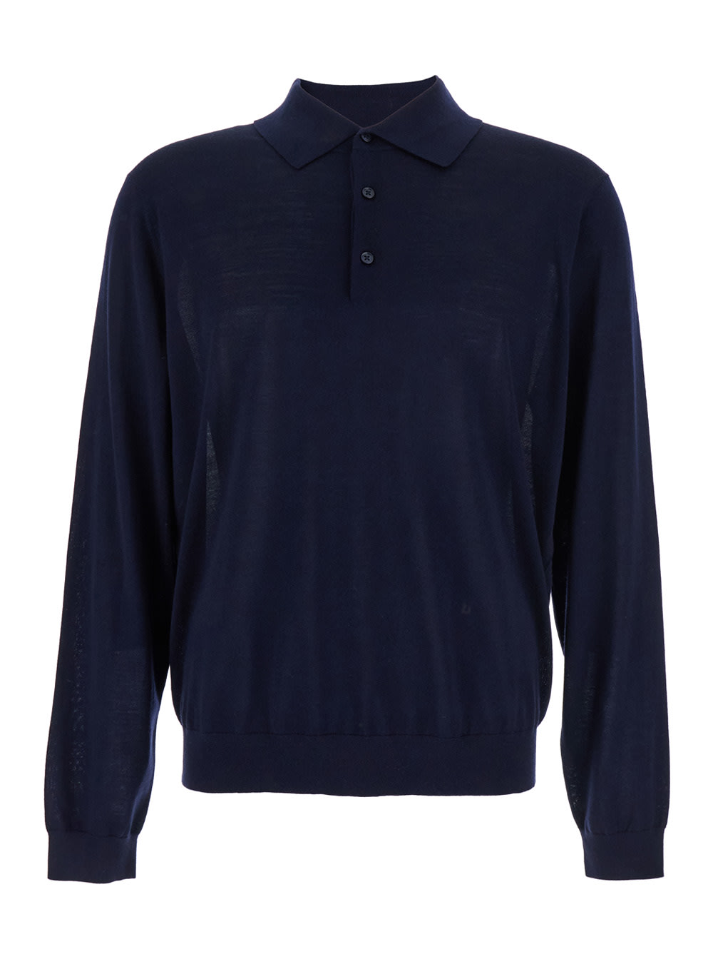 Blue Polo Shirt With Classic Collar And Ribbed Trims In Wool Man