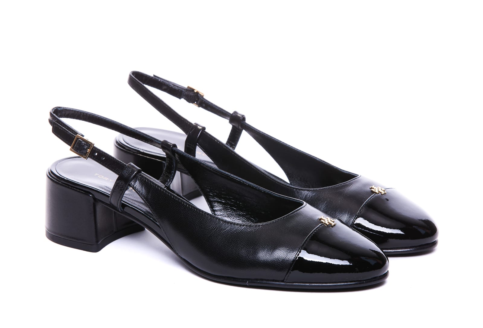 Shop Tory Burch Cap-toe Slingback Pumps In Perfect Black / Perfect Black