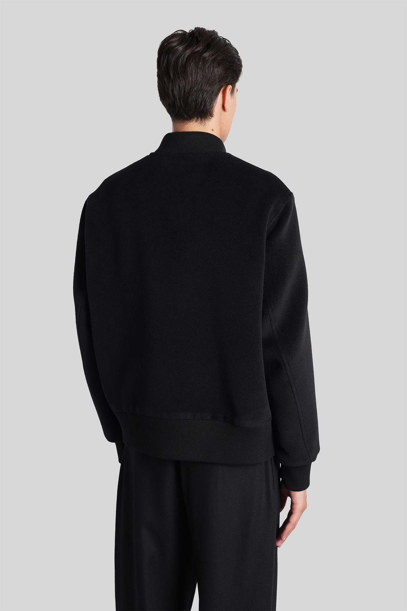 Lardini Bomber Jacket In Black Wool In Multi