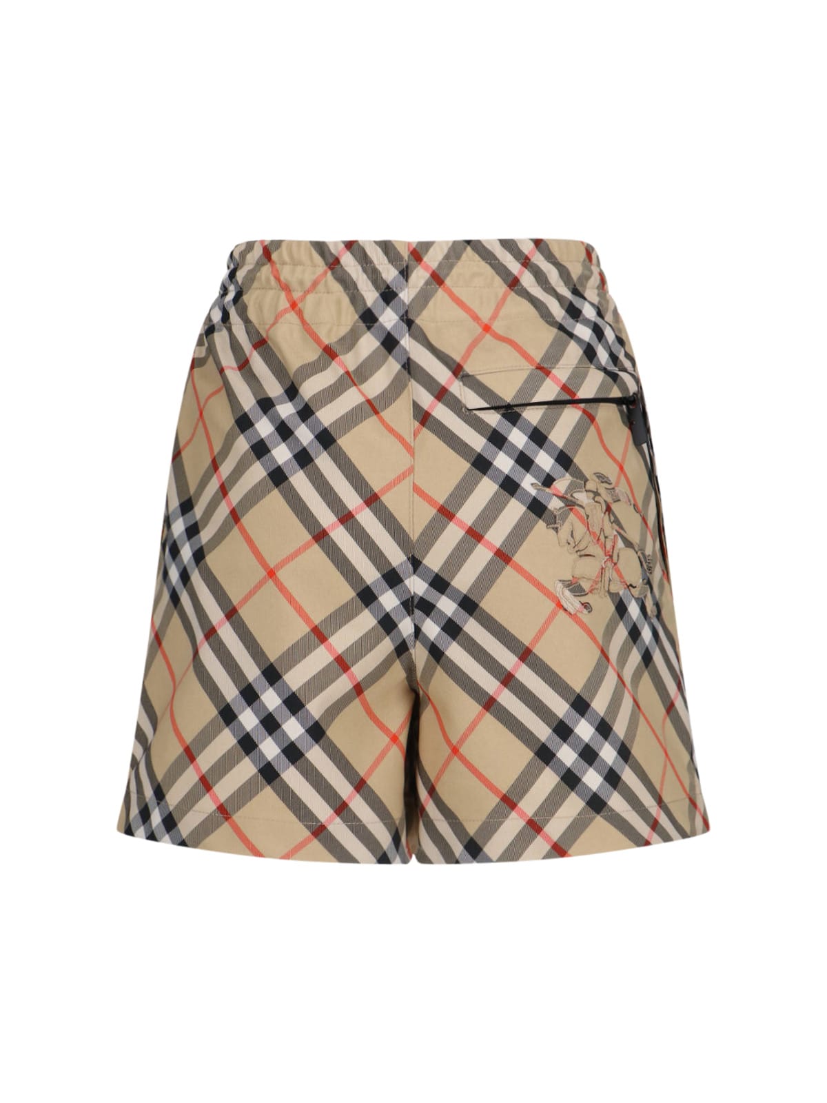 Burberry Check Ekd Drawstring Pull-on Shorts In Beige