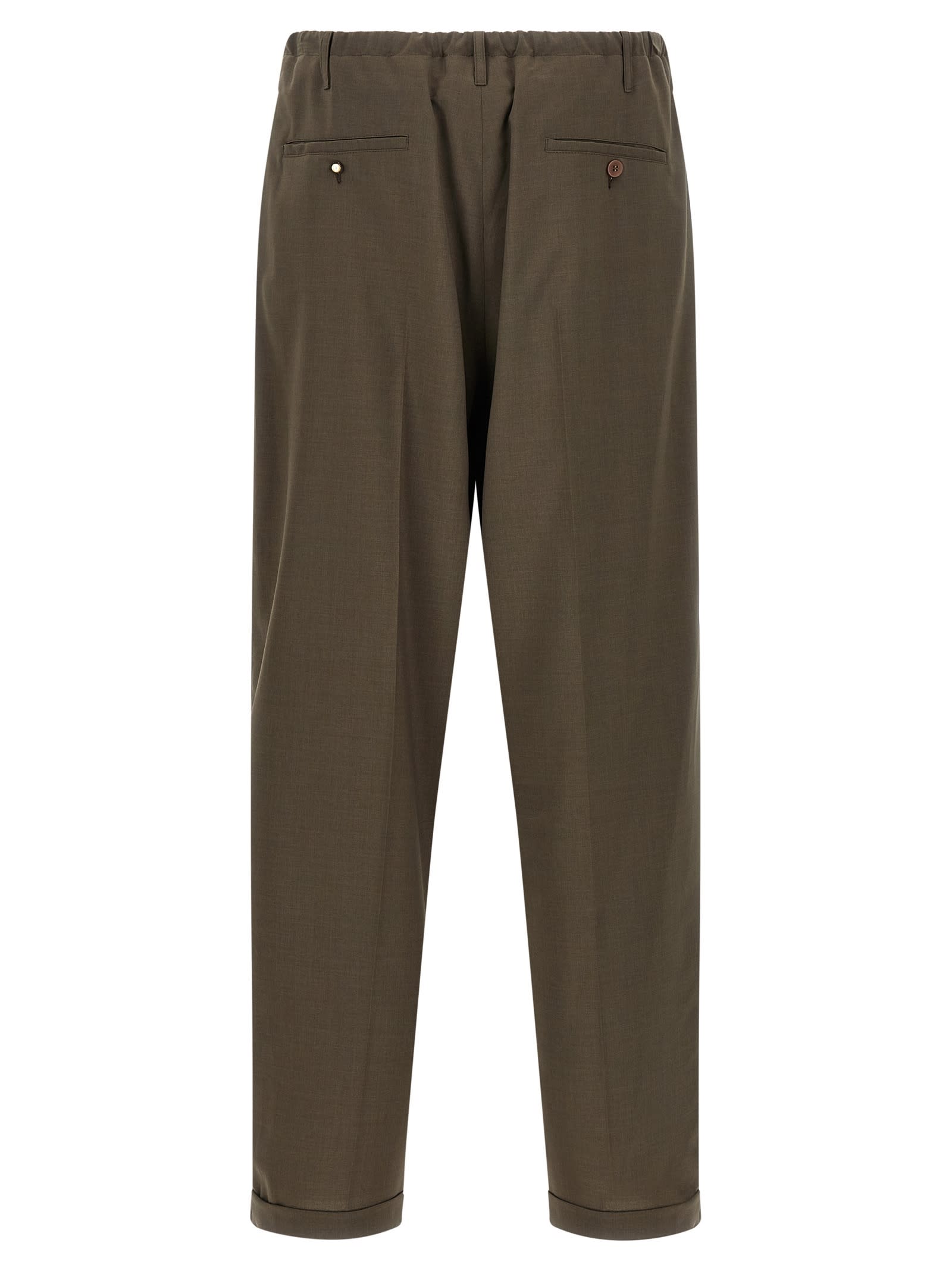 Magliano Elastic Waistband Cuffed Hem Trousers In Brown