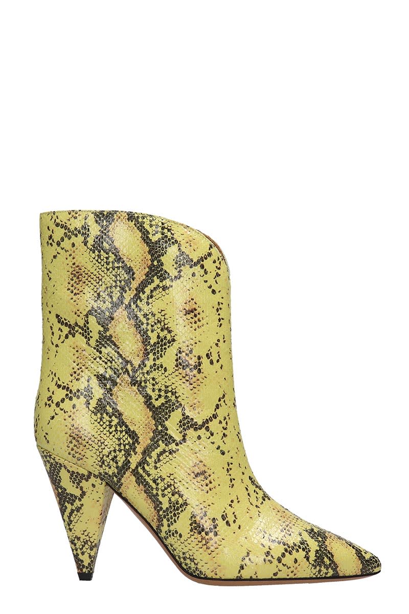 Isabel Marant Leinee High Heels Ankle Boots In Yellow Leather