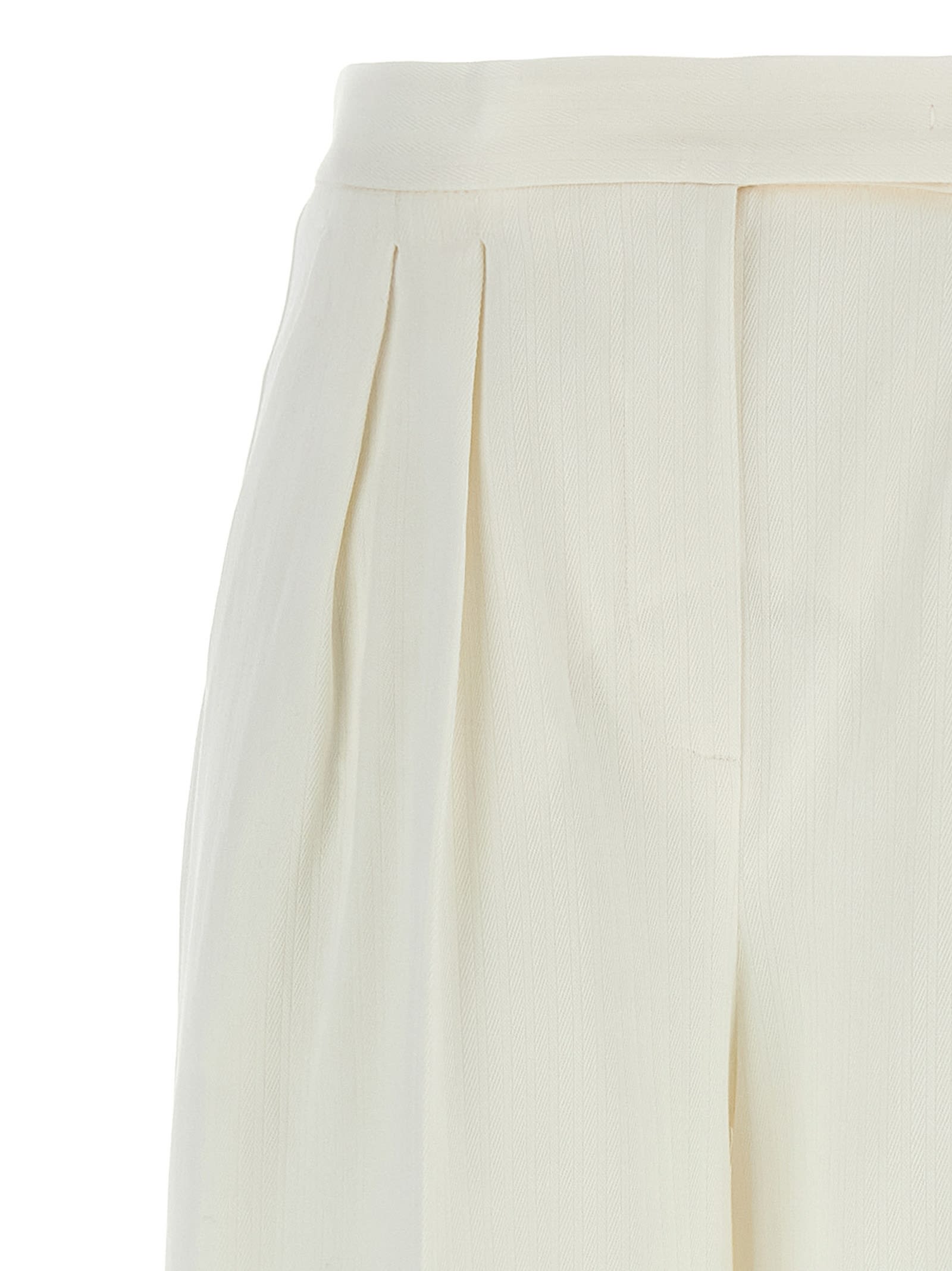Max Mara High Waist Wide Leg Trousers With Pleats In White