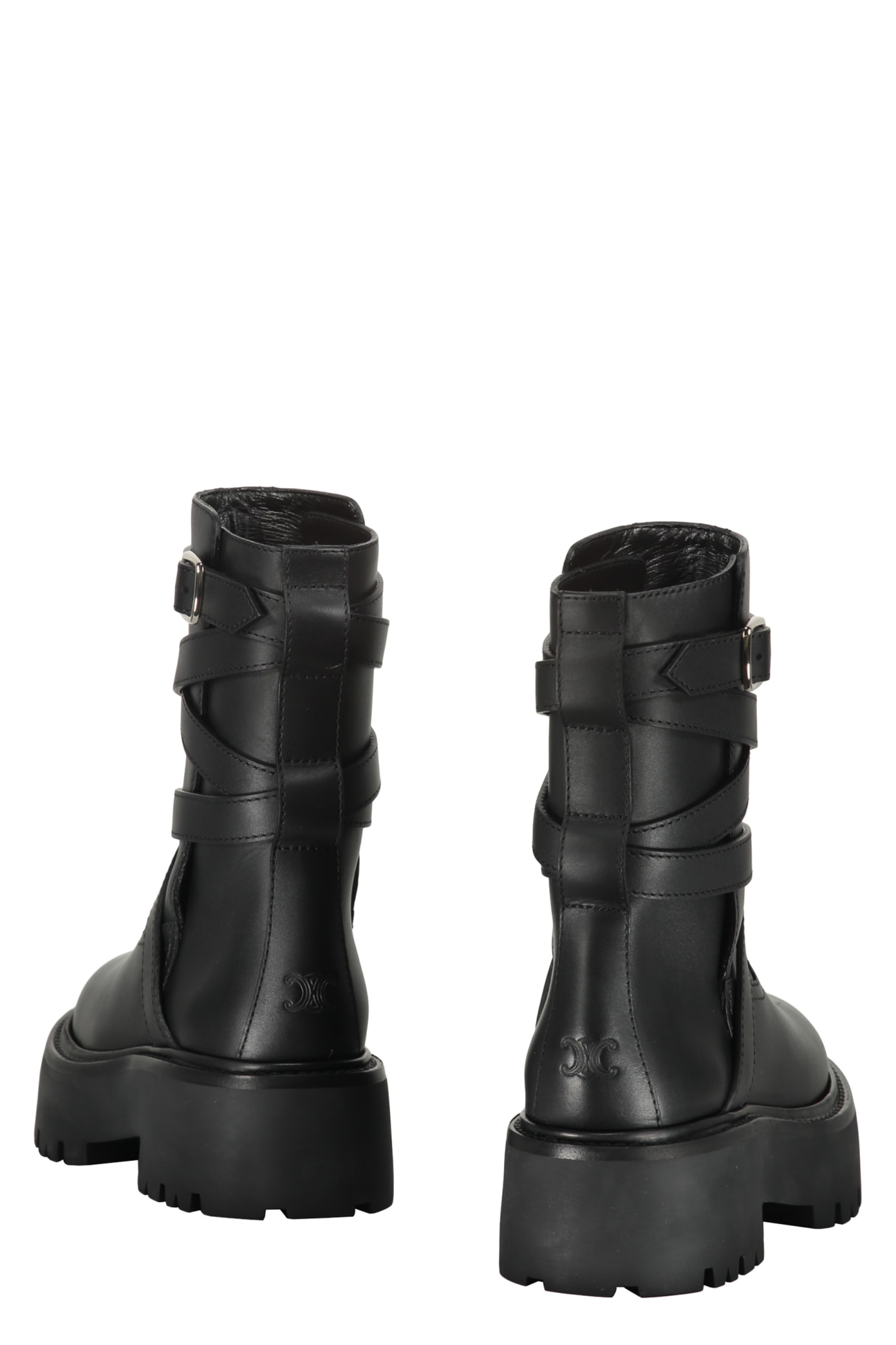 Shop Celine Leather Ankle Boots In Black
