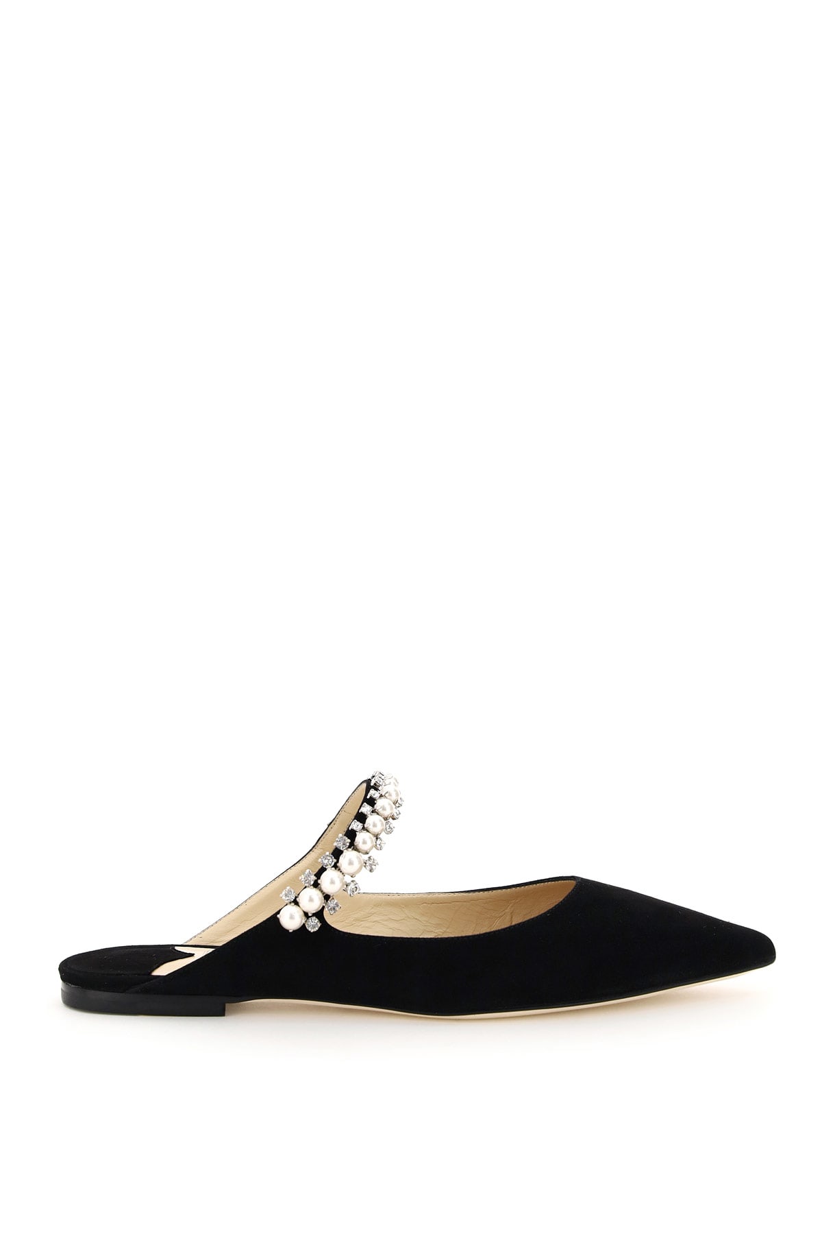 Jimmy Choo 'bing Flat' Crystal Strap Patent Leather Mules In Black White (black)