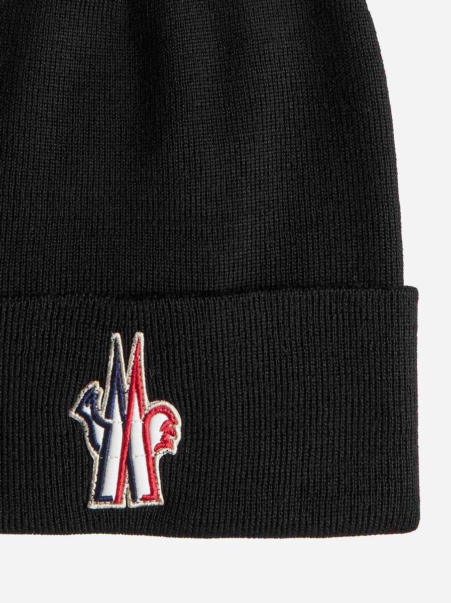 Shop Moncler Patch-logo Wool Beanie In Black