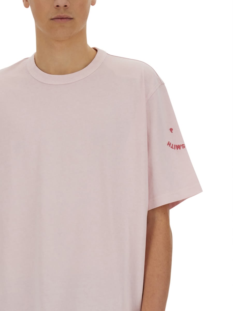 Shop Ps By Paul Smith T-shirt With Embroidery Ps Happy In Pink