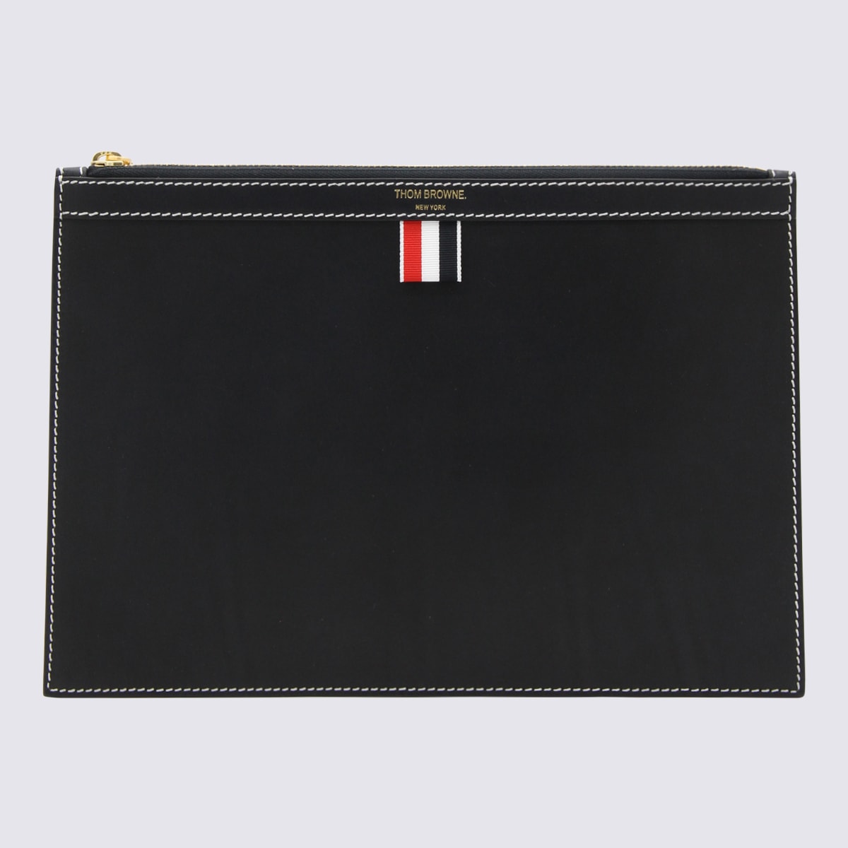 THOM BROWNE NAVY LEATHER POUCHE