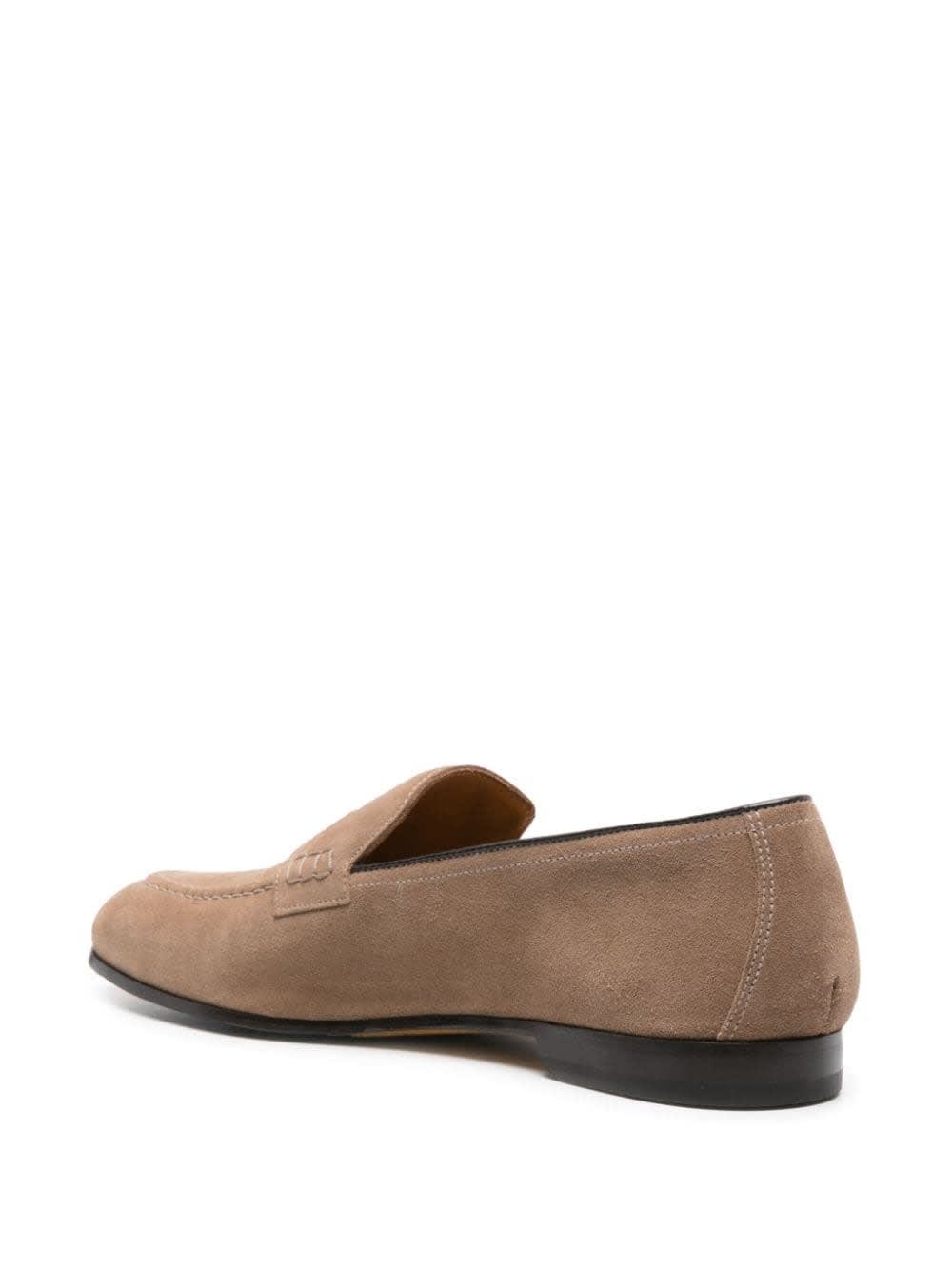 Shop Doucal's Dark Beige Suede Penny Loafers In Brown