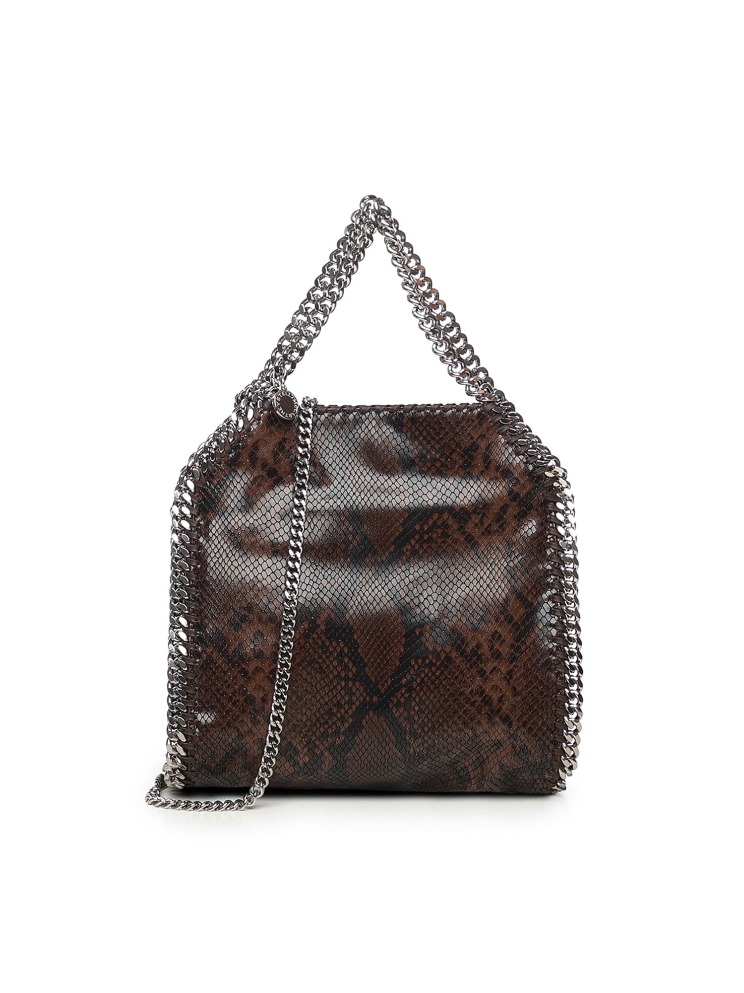 Stella Mccartney Falabella Fold-over Snakeskin-effect Tote Bag In Brown